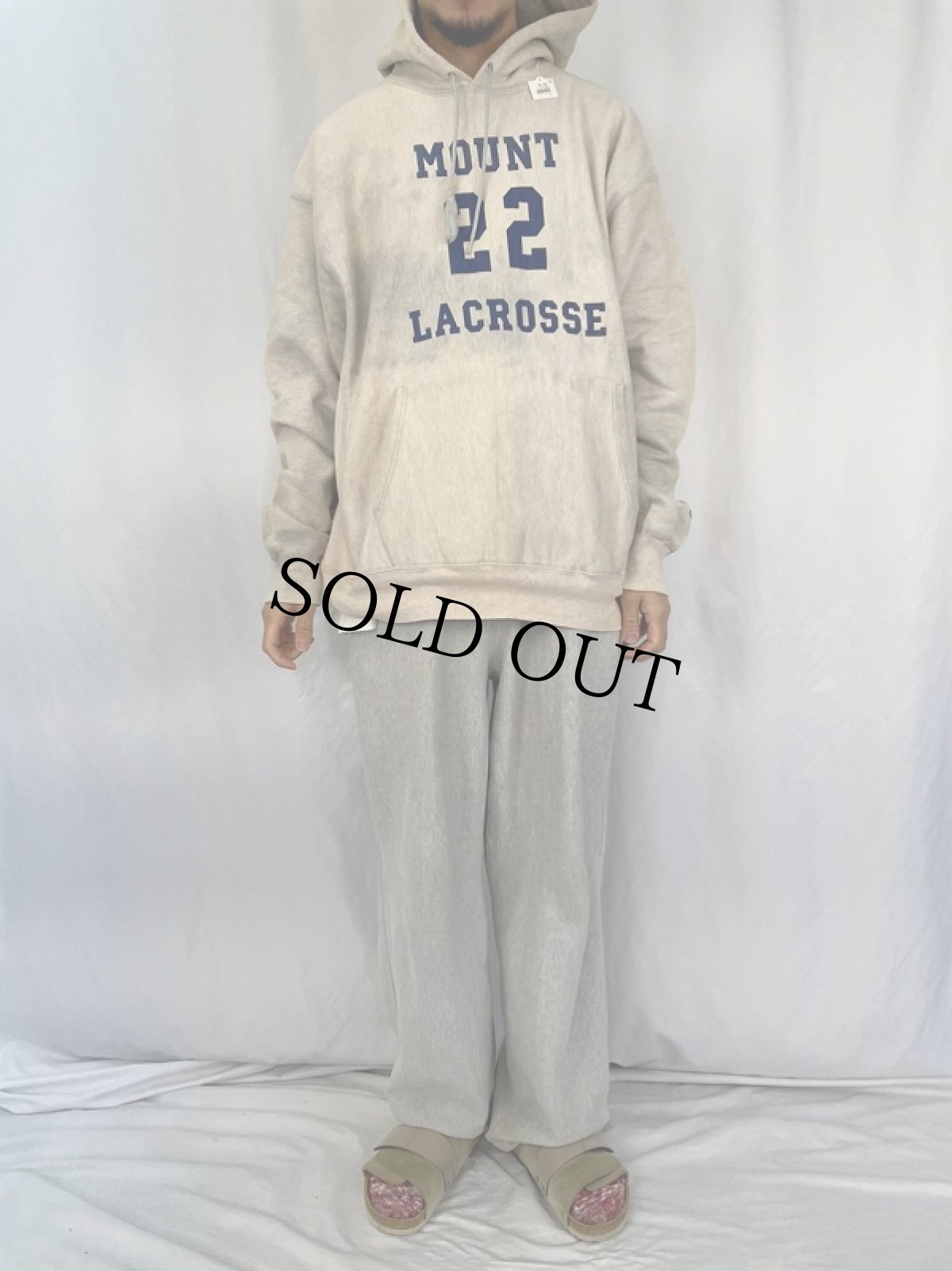 画像2: Champion PREMIUM REVERSE WEAVE ブリーチ加工 プリントスウェットフーディ XL (2)