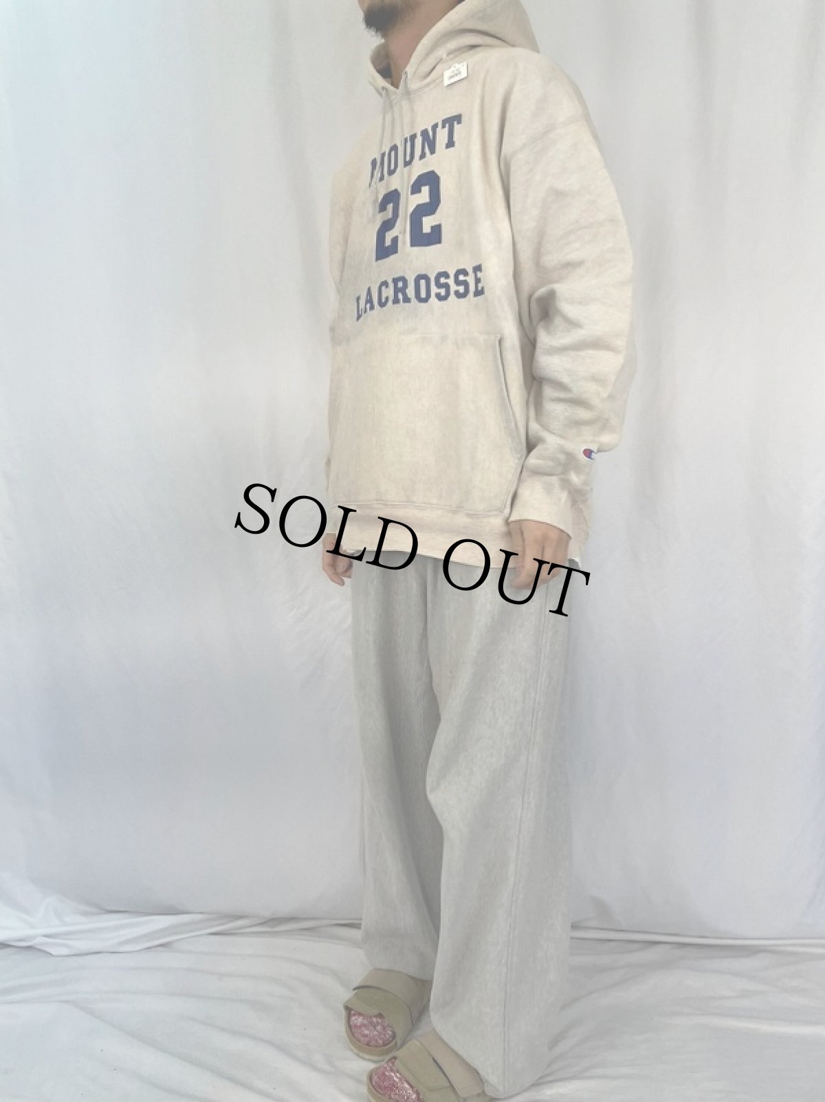 画像3: Champion PREMIUM REVERSE WEAVE ブリーチ加工 プリントスウェットフーディ XL (3)