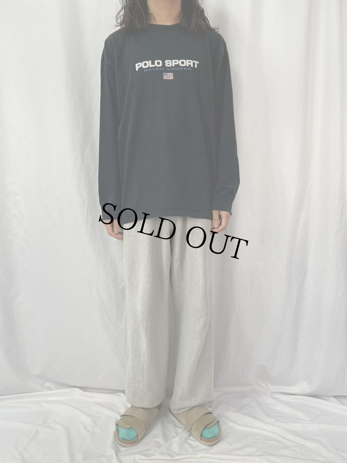 画像2: 90's POLO SPORT Ralph Lauren ロゴプリントロンT L BLACK (2)