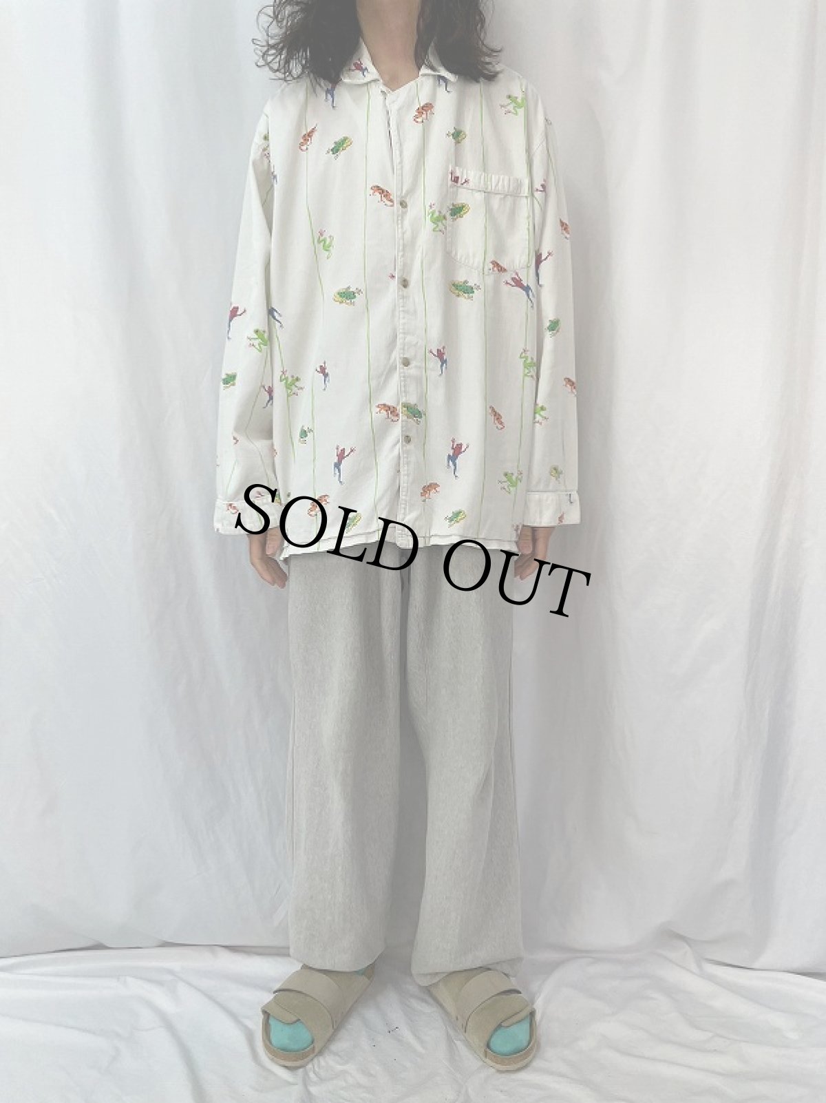 画像2: THE BATURE COMPANY カエル柄 オープンカラーシャツ XL (2)