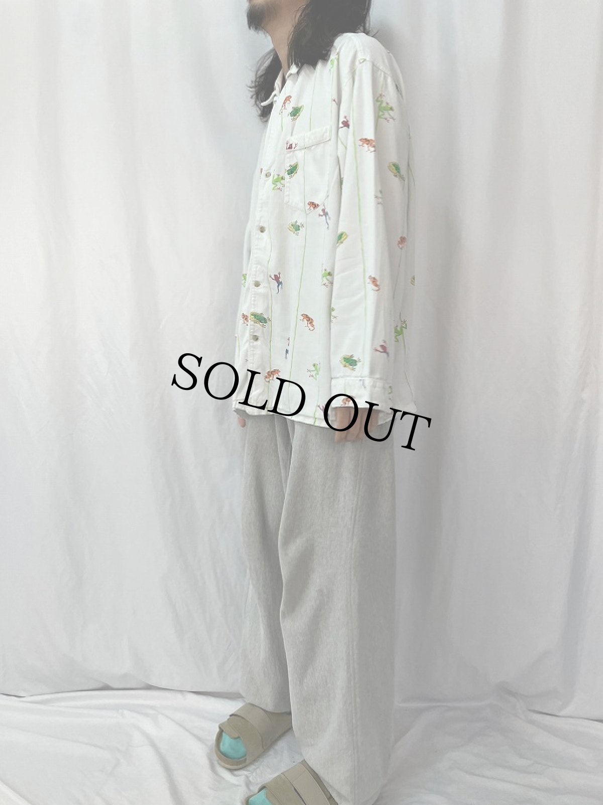 画像3: THE BATURE COMPANY カエル柄 オープンカラーシャツ XL (3)