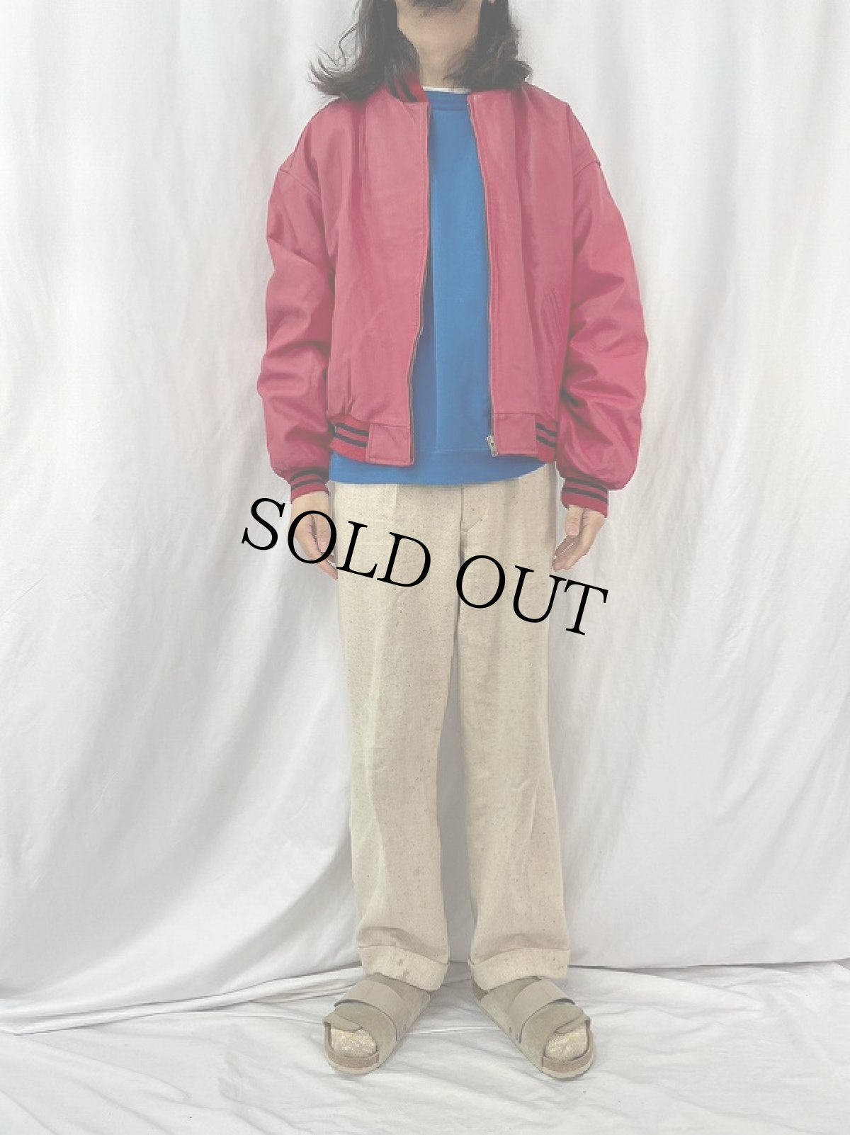 画像2: 90〜00's The Black Woman Nefertiti 刺繍 レザースタジャン XL (2)