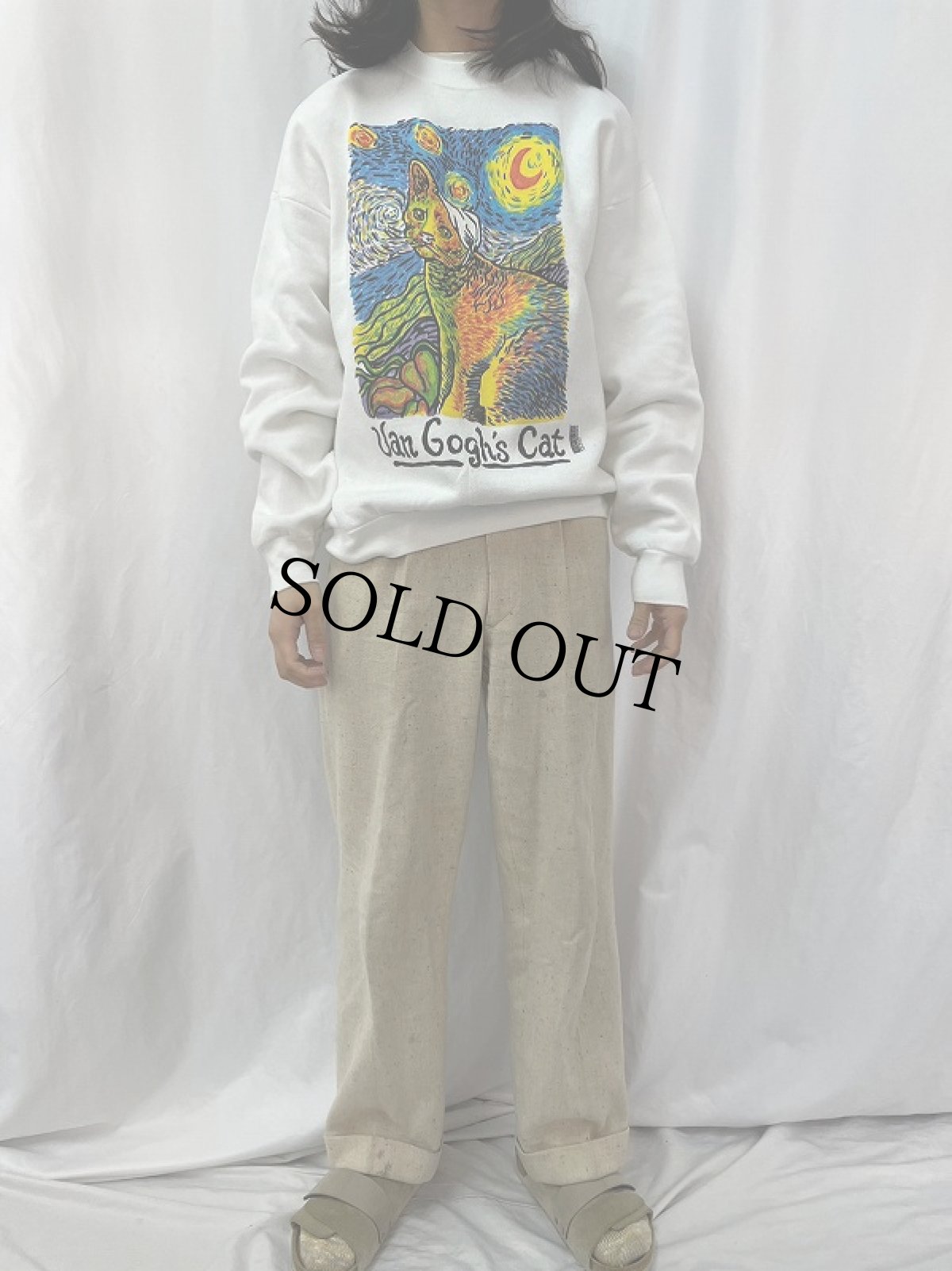 画像2: 90's "Van Gogh's Cat" USA製 パロディ スウェット XL (2)