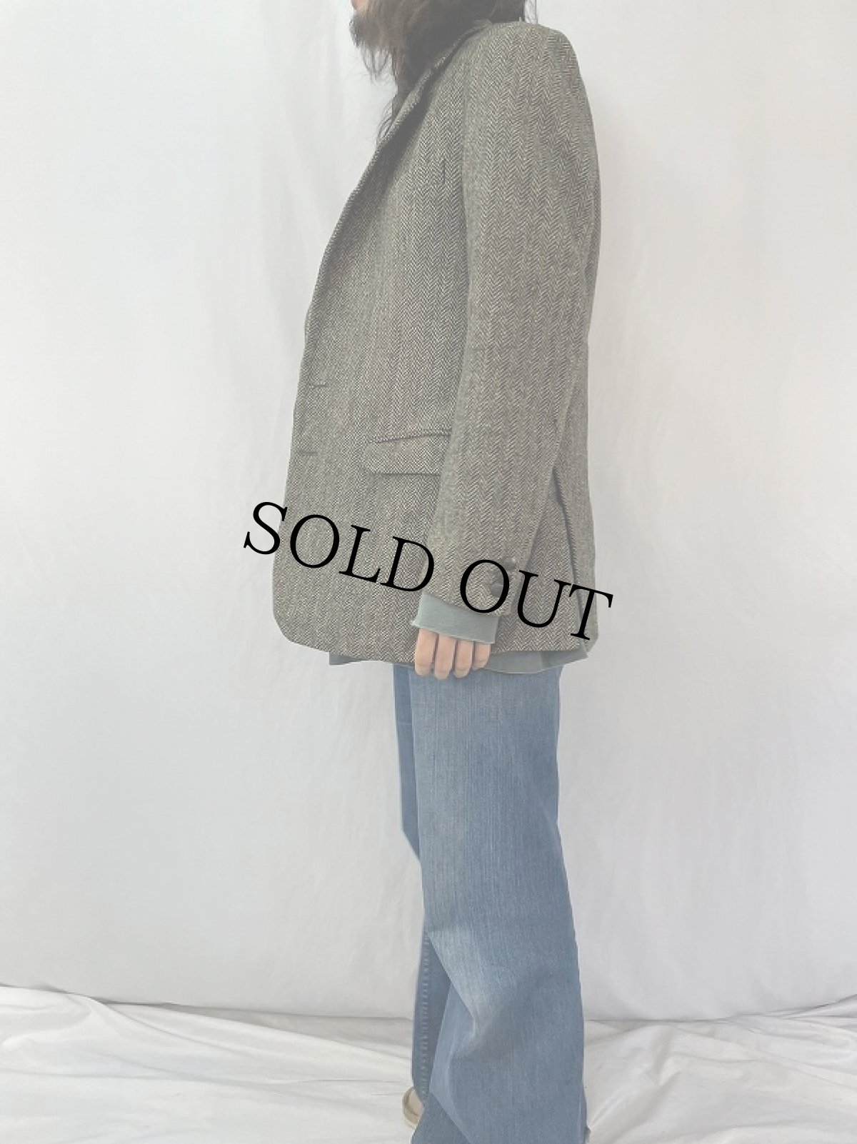 画像3: 80's HARRIS TWEED ヘリンボーン織り ツイードテーラードジャケット (3)