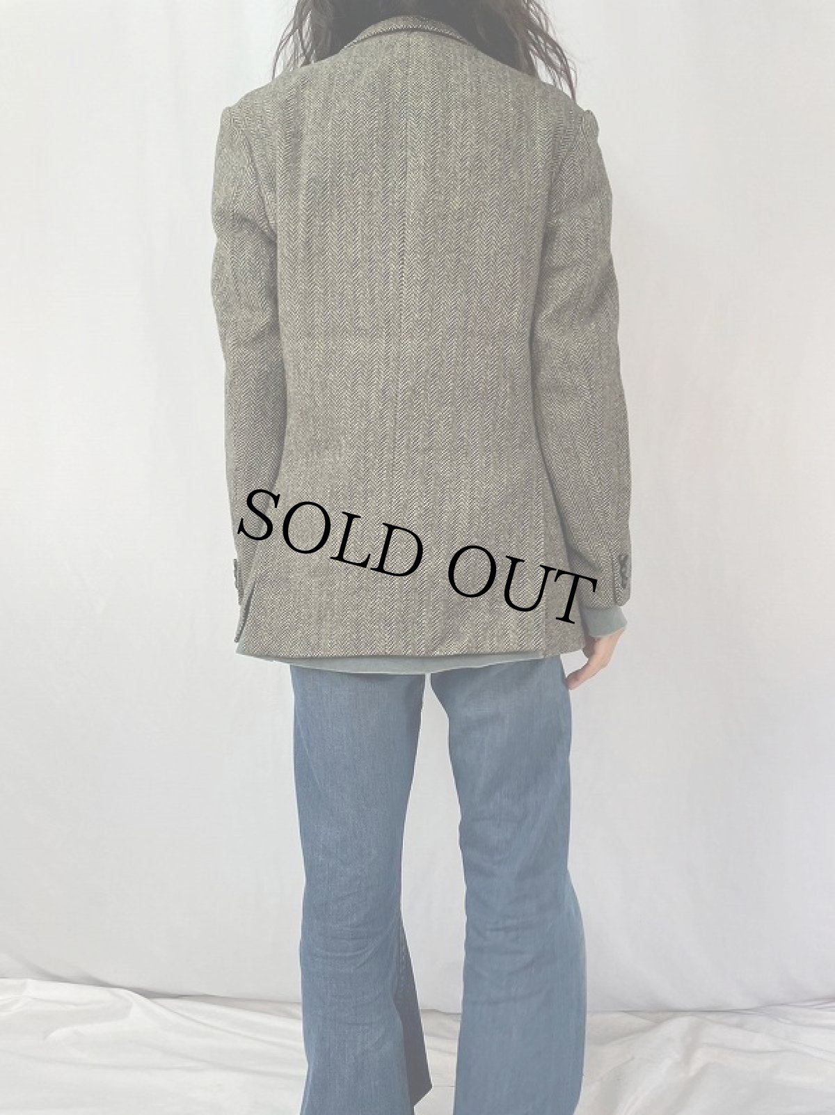 画像4: 80's HARRIS TWEED ヘリンボーン織り ツイードテーラードジャケット (4)