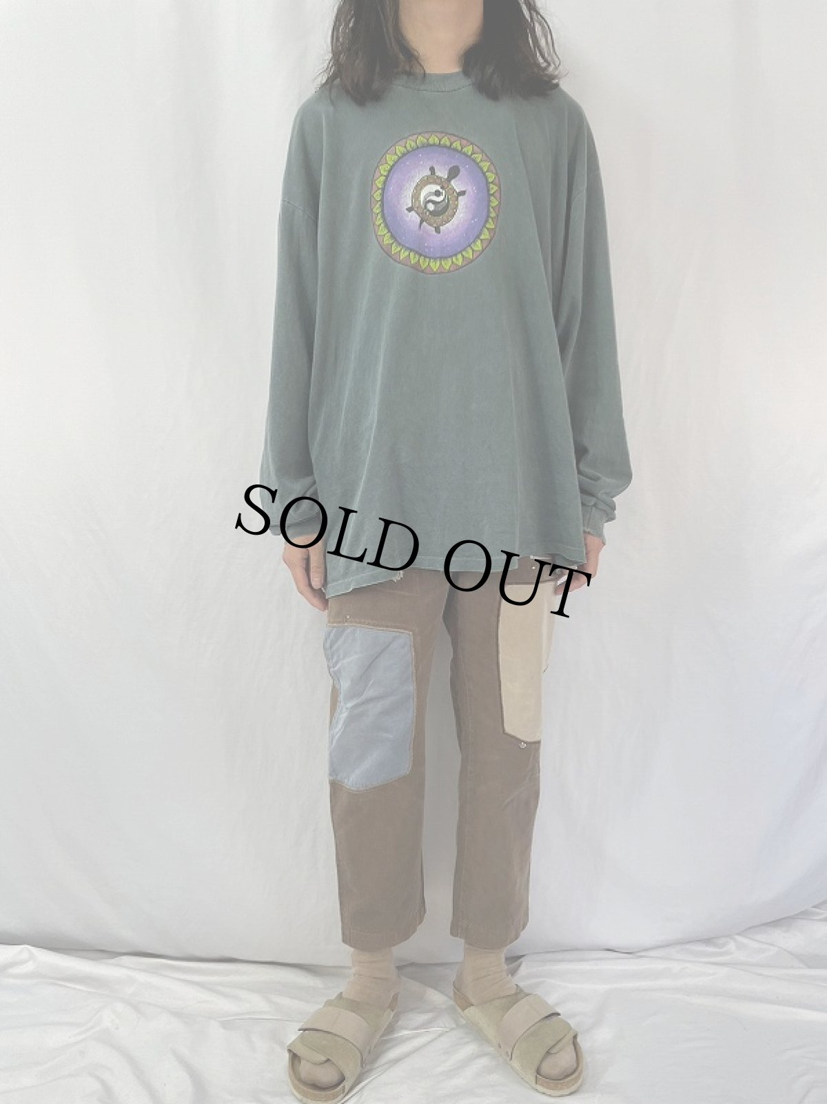 画像2: KAPITAL バックルバック ボロ加工×パッチワーク カラーデニムパンツ W29 (2)