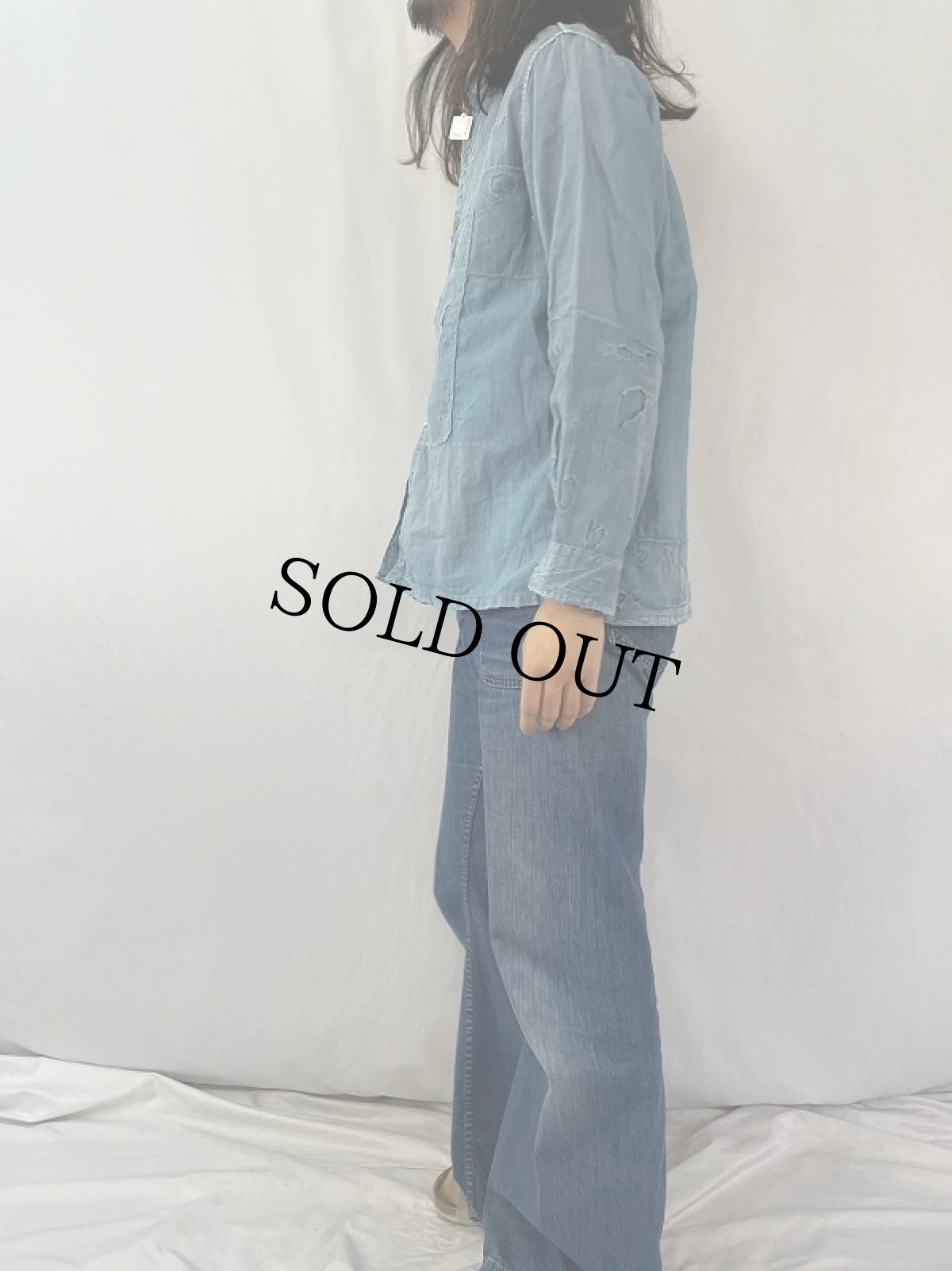 画像3: KAPITAL ボロ加工 パチワークシャンブレーシャツ L (3)