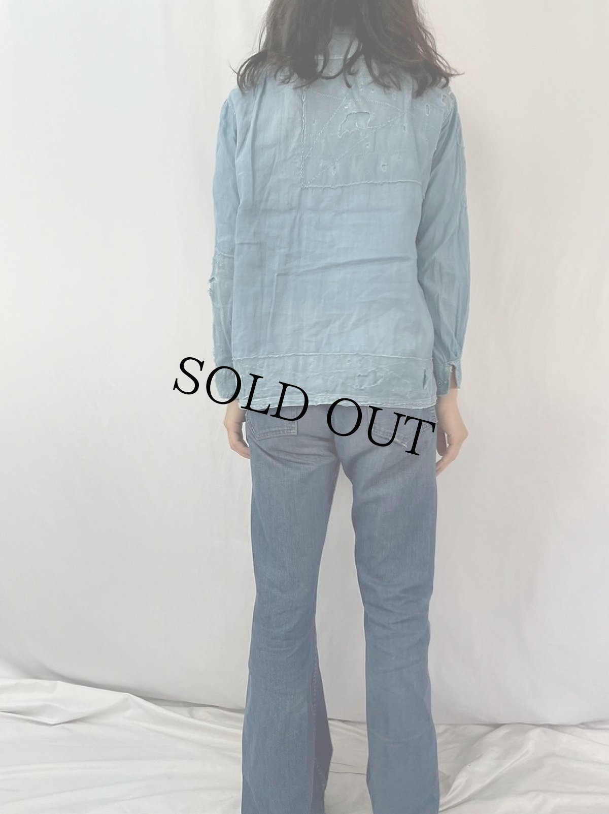 画像4: KAPITAL ボロ加工 パチワークシャンブレーシャツ L (4)