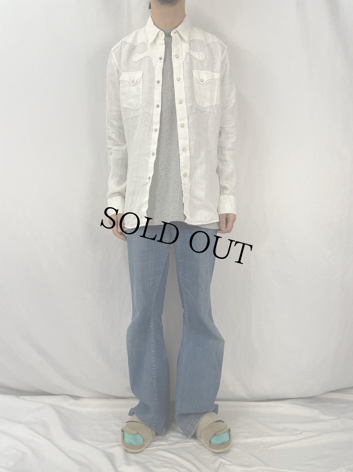 画像2: POLO Ralph Lauren "DENVER WESTERN" リネンウエスタンシャツ XL (2)