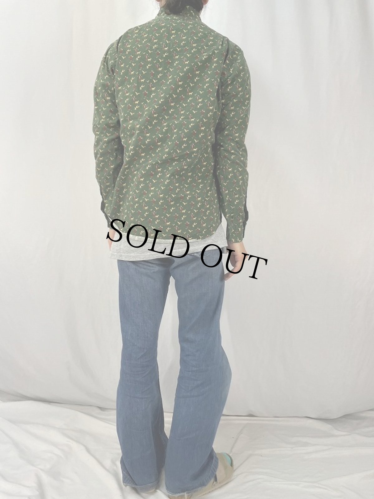 画像4: Ralph Lauren "CUSTOM FIT" 総柄 コットンボタンダウンシャツ S (4)