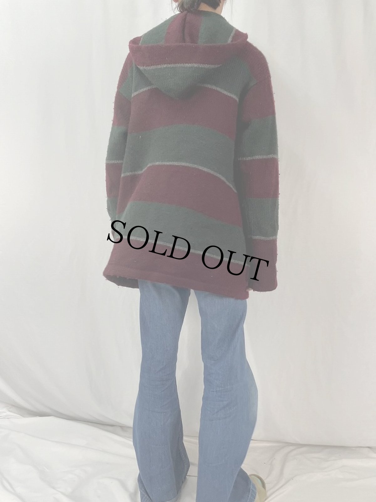 画像4: 90's〜 Ralph Lauren ボーダー柄 ウールニットダッフルコート L (4)