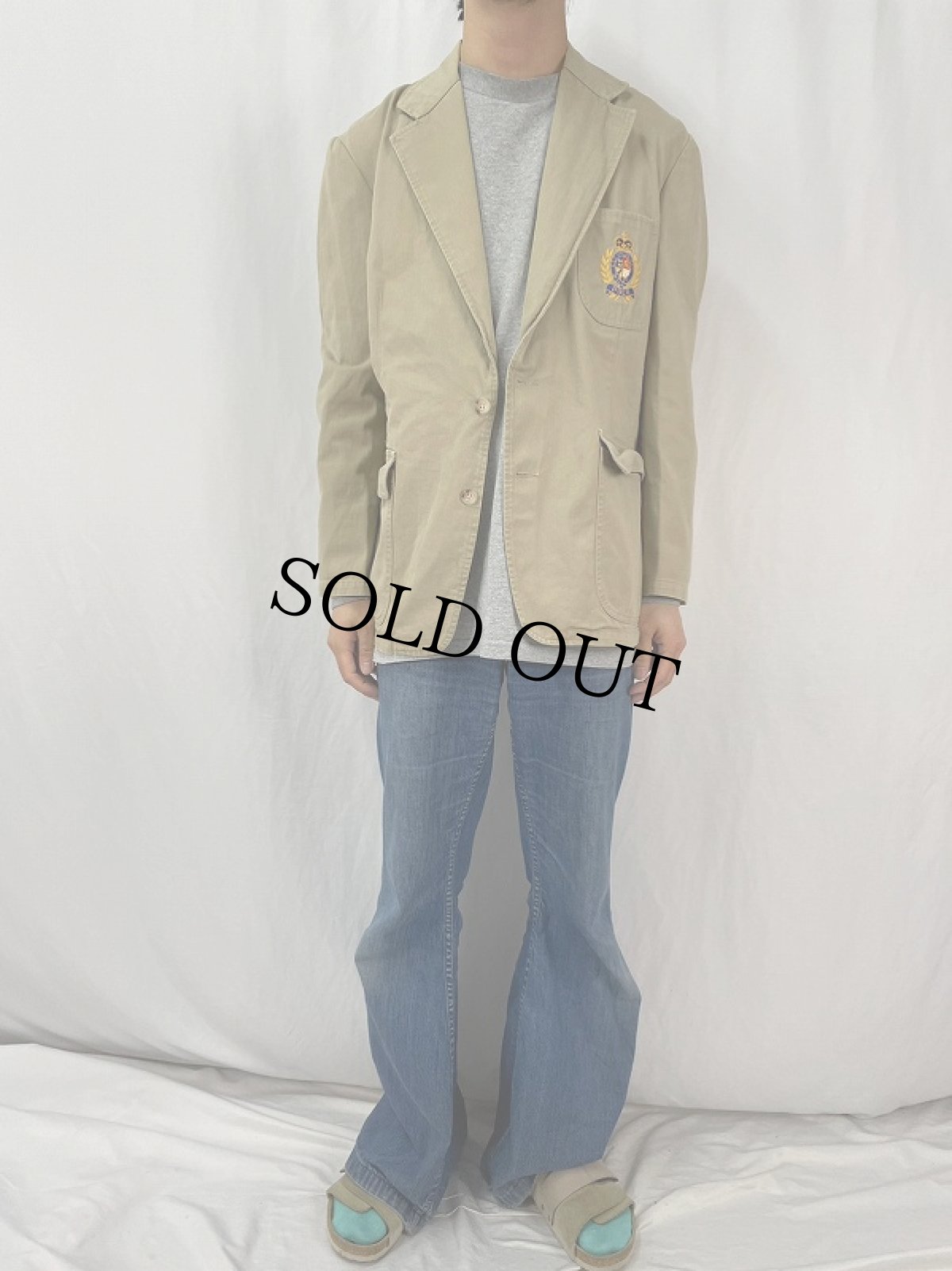 画像2: 90's POLO Ralph Lauren クレスト刺繍 コットンテーラードジャケット 40 (2)