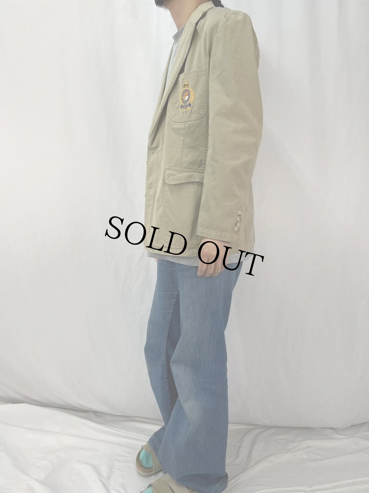 画像3: 90's POLO Ralph Lauren クレスト刺繍 コットンテーラードジャケット 40 (3)