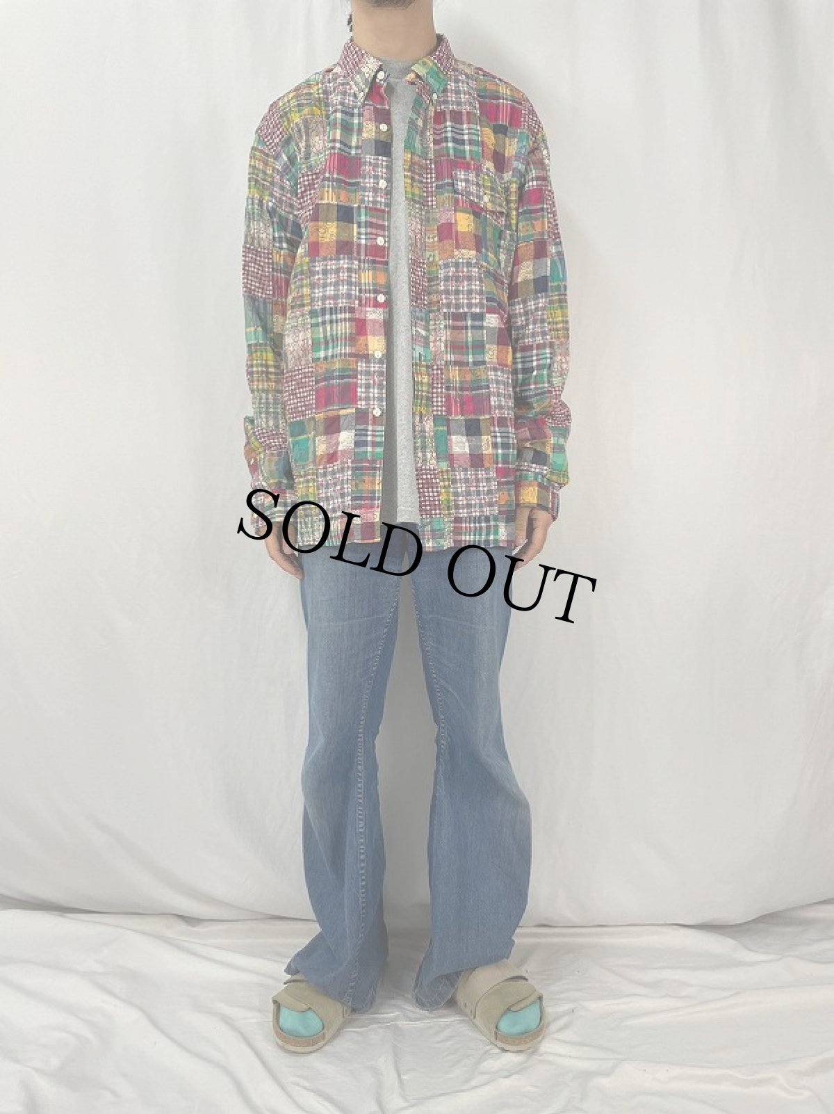 画像2: POLO Ralph Lauren パッチワーク コットンボタンダウンシャツ XXL (2)