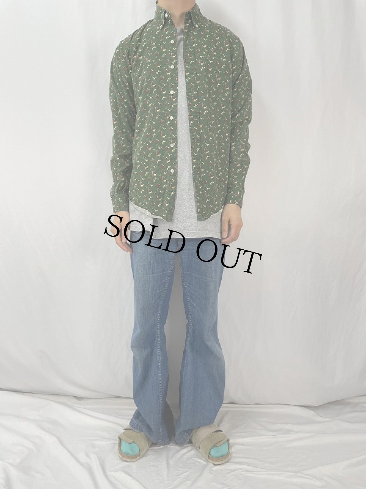 画像2: Ralph Lauren "CUSTOM FIT" 総柄 コットンボタンダウンシャツ S (2)