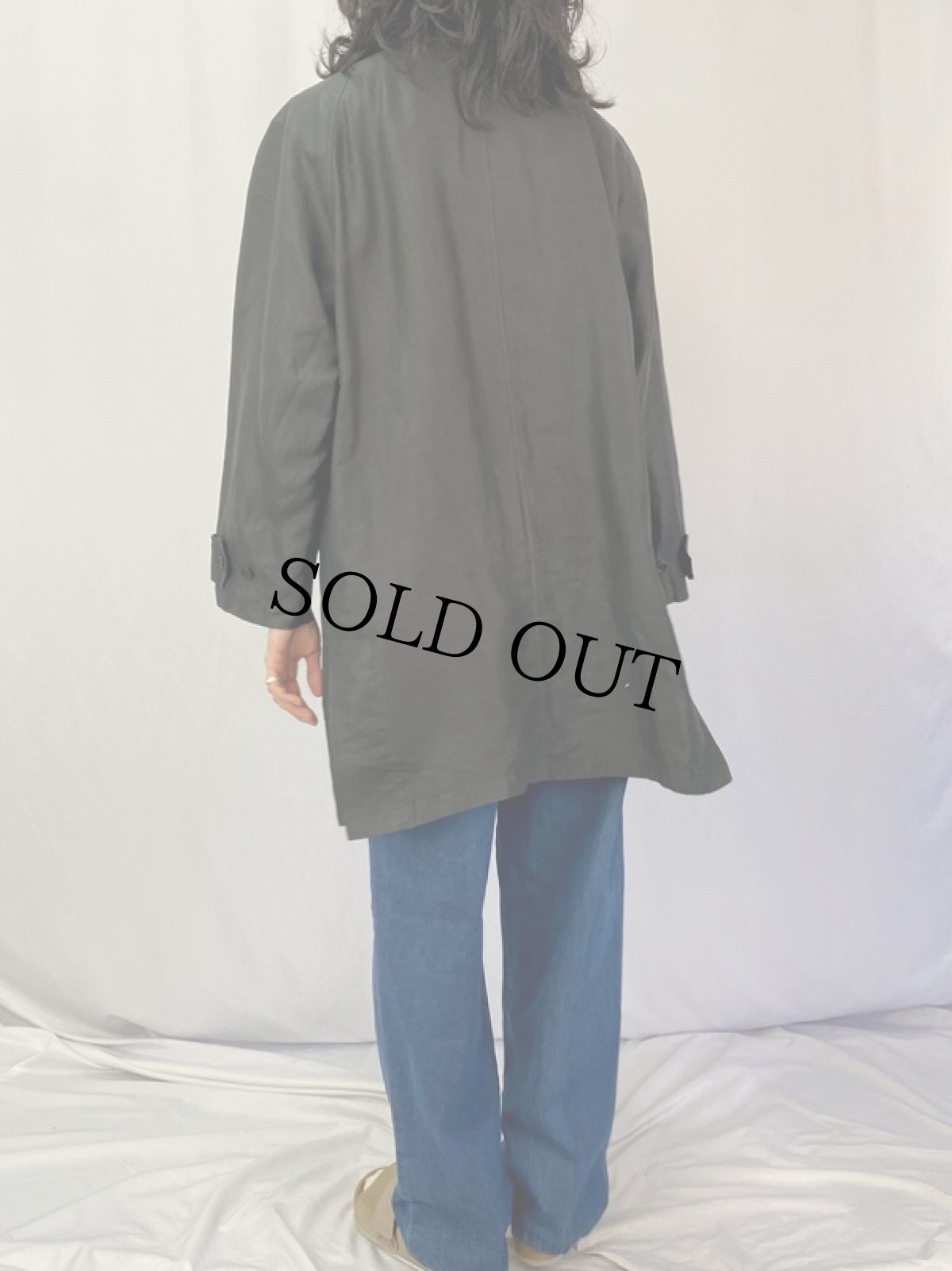 画像4: 80〜90's Burberrys' リネンステンカラーコート BLACK (4)