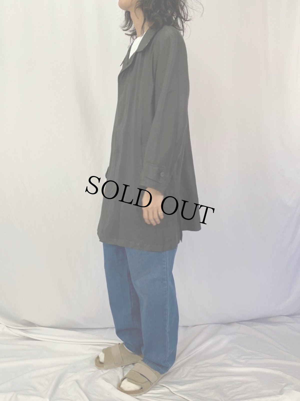 画像3: 80〜90's Burberrys' リネンステンカラーコート BLACK (3)