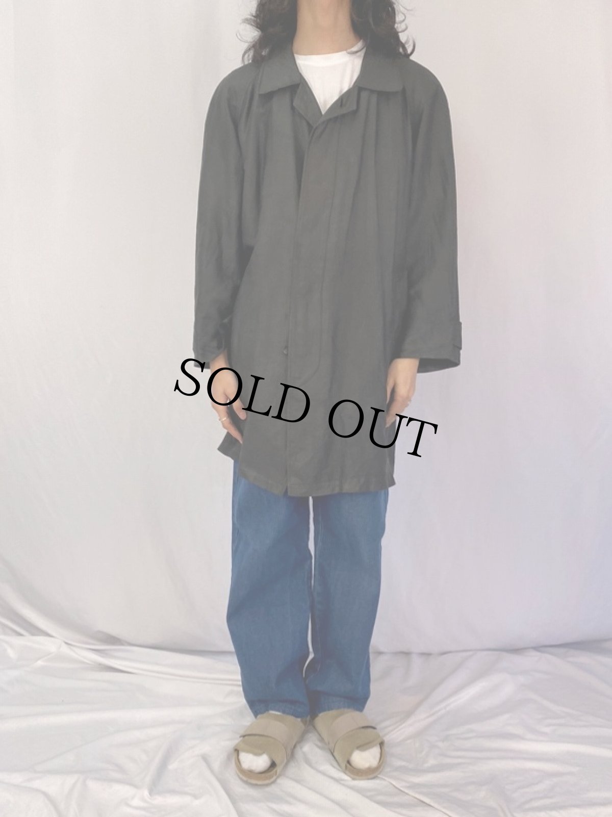 画像2: 80〜90's Burberrys' リネンステンカラーコート BLACK (2)