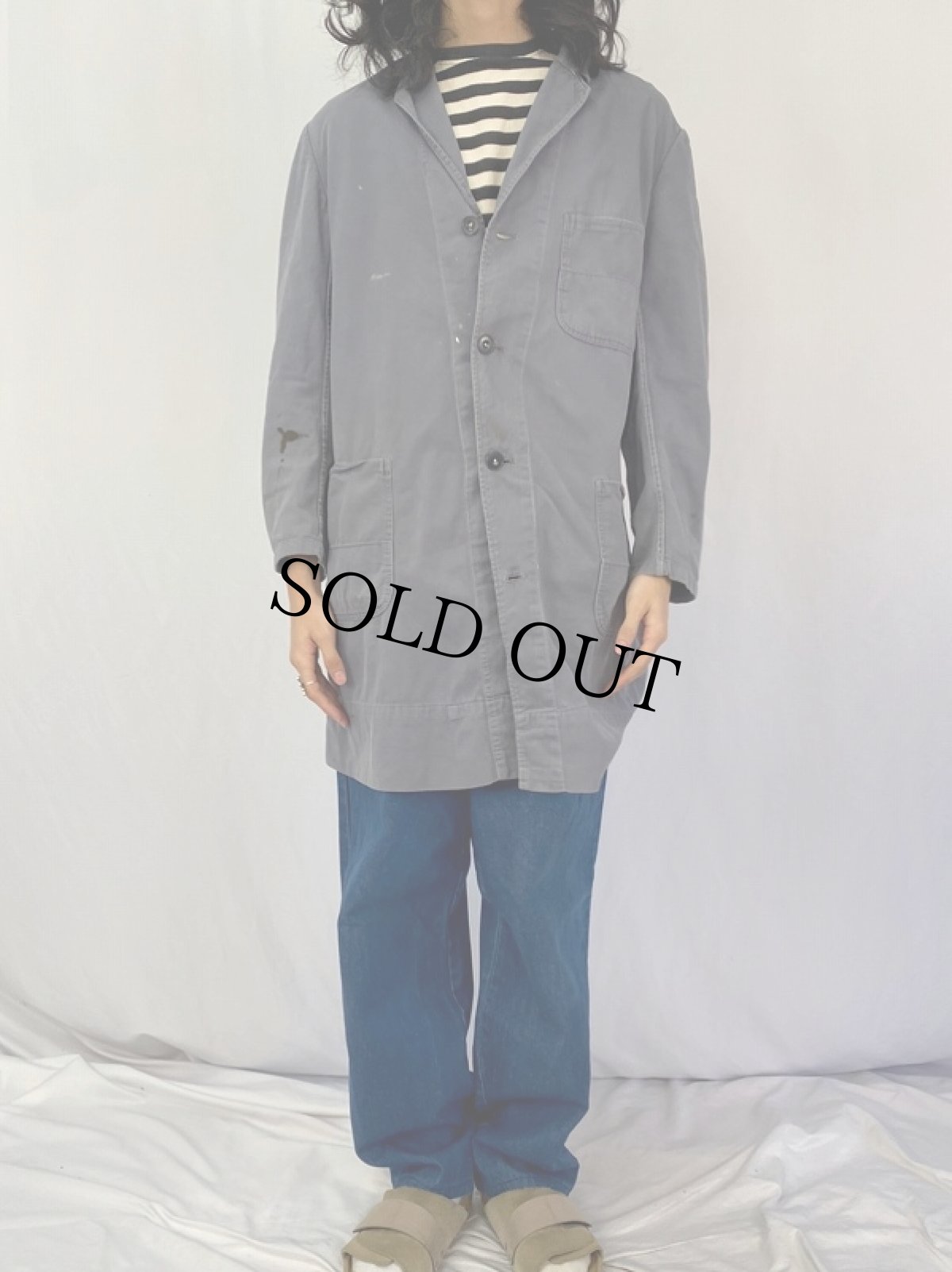 画像2: 60s〜 SANFOR EUROチェンジボタン コットンツイル ワークコート SIZE50 (2)