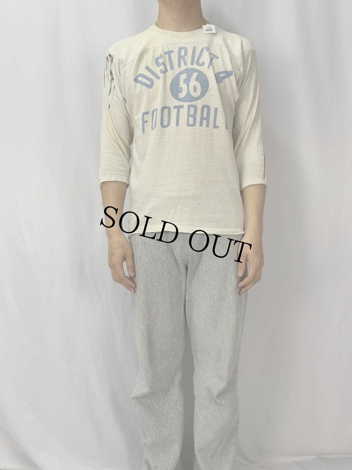 画像2: 50's "DISTRICT 4  FOOTBALL" 染み込みプリント レーヨンフットボールTシャツ M (2)