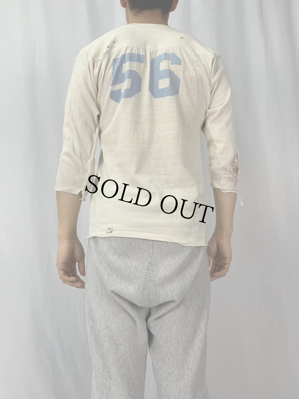 画像4: 50's "DISTRICT 4  FOOTBALL" 染み込みプリント レーヨンフットボールTシャツ M (4)