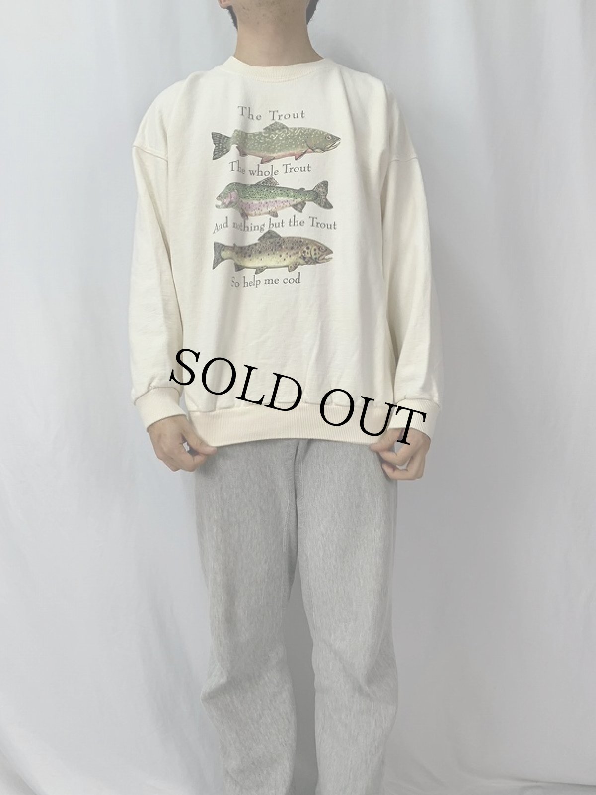 画像2: 90's "The Trout" CANADA製 魚プリントスウェット (2)