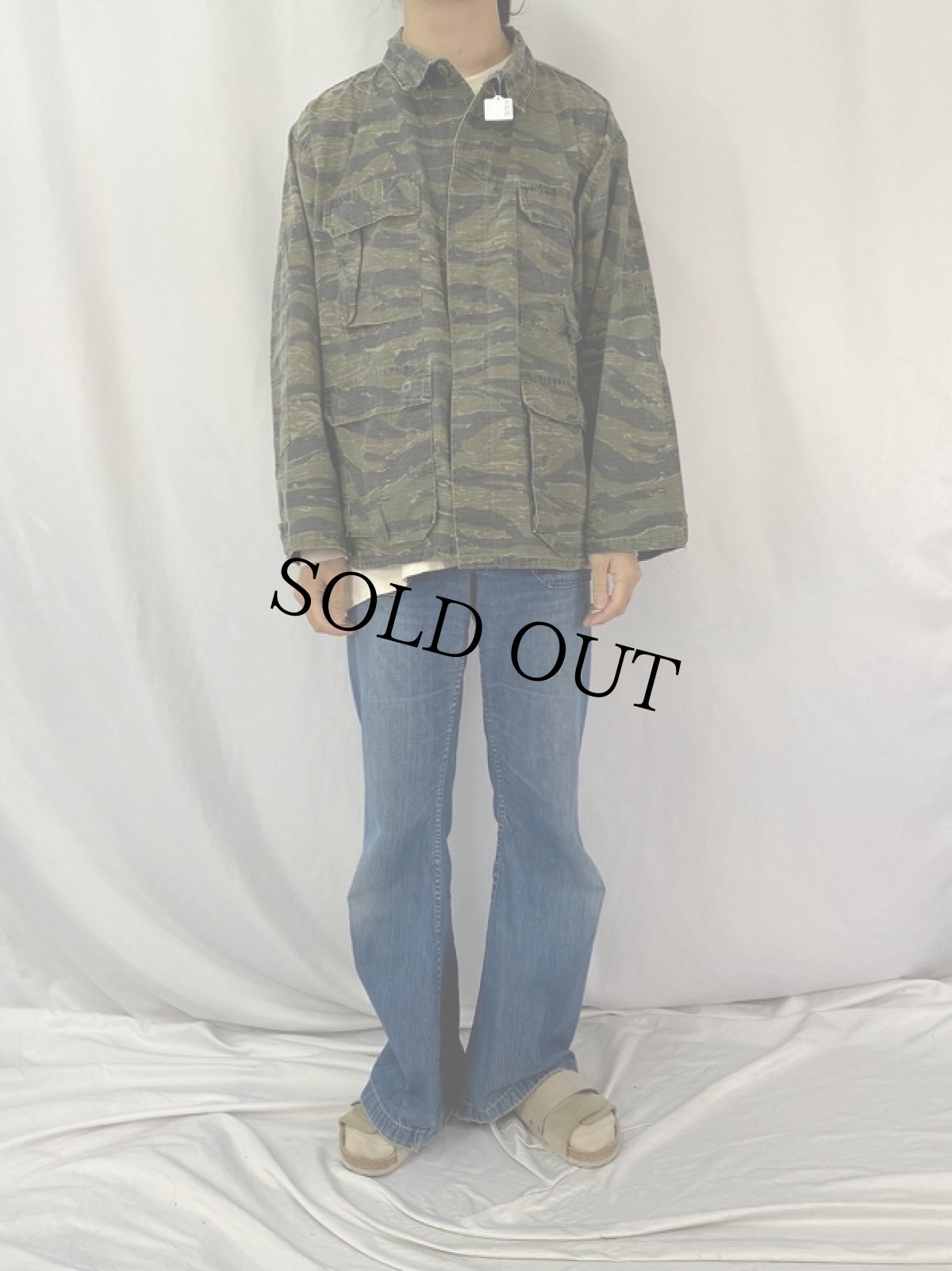 画像2: USA製 タイガーストライプカモ柄 リップストップ BDUジャケット LARGE-REGULAR (2)