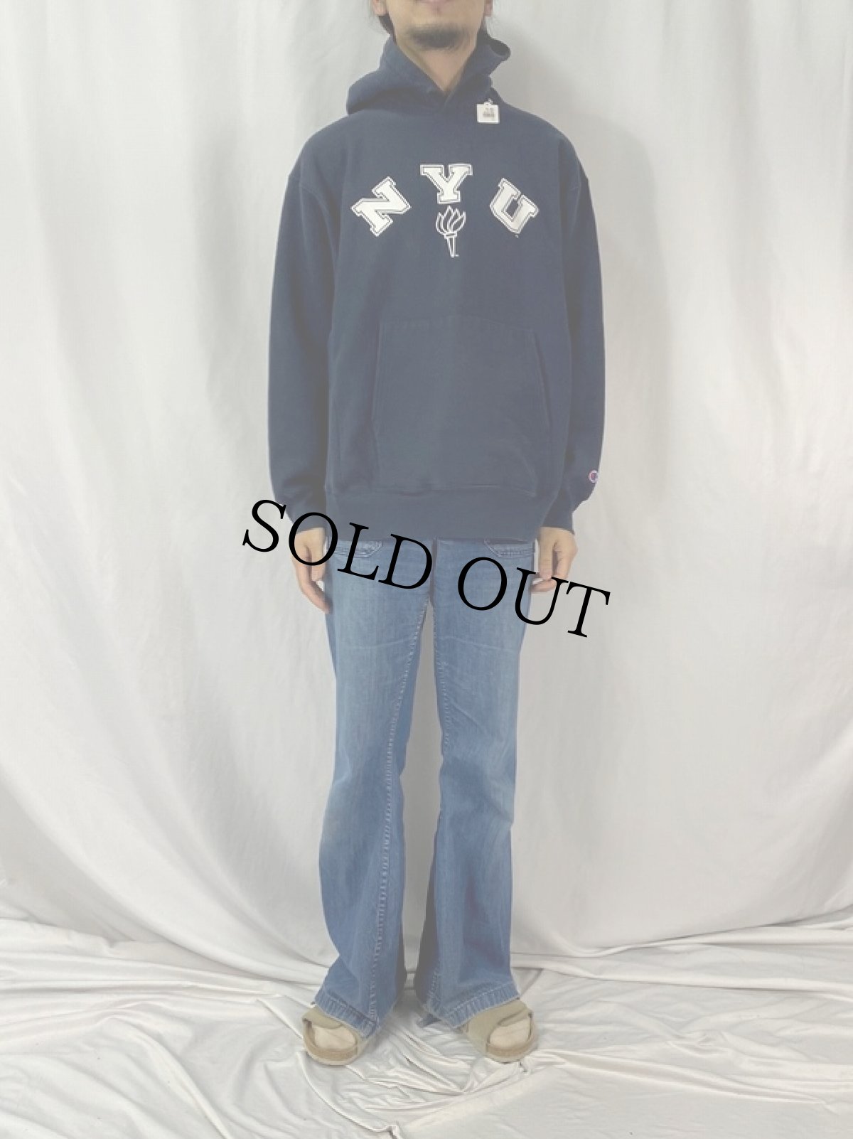 画像2: Champion ORIGINAL REVERSE WEAVE "NYU" スウェットフーディ L (2)