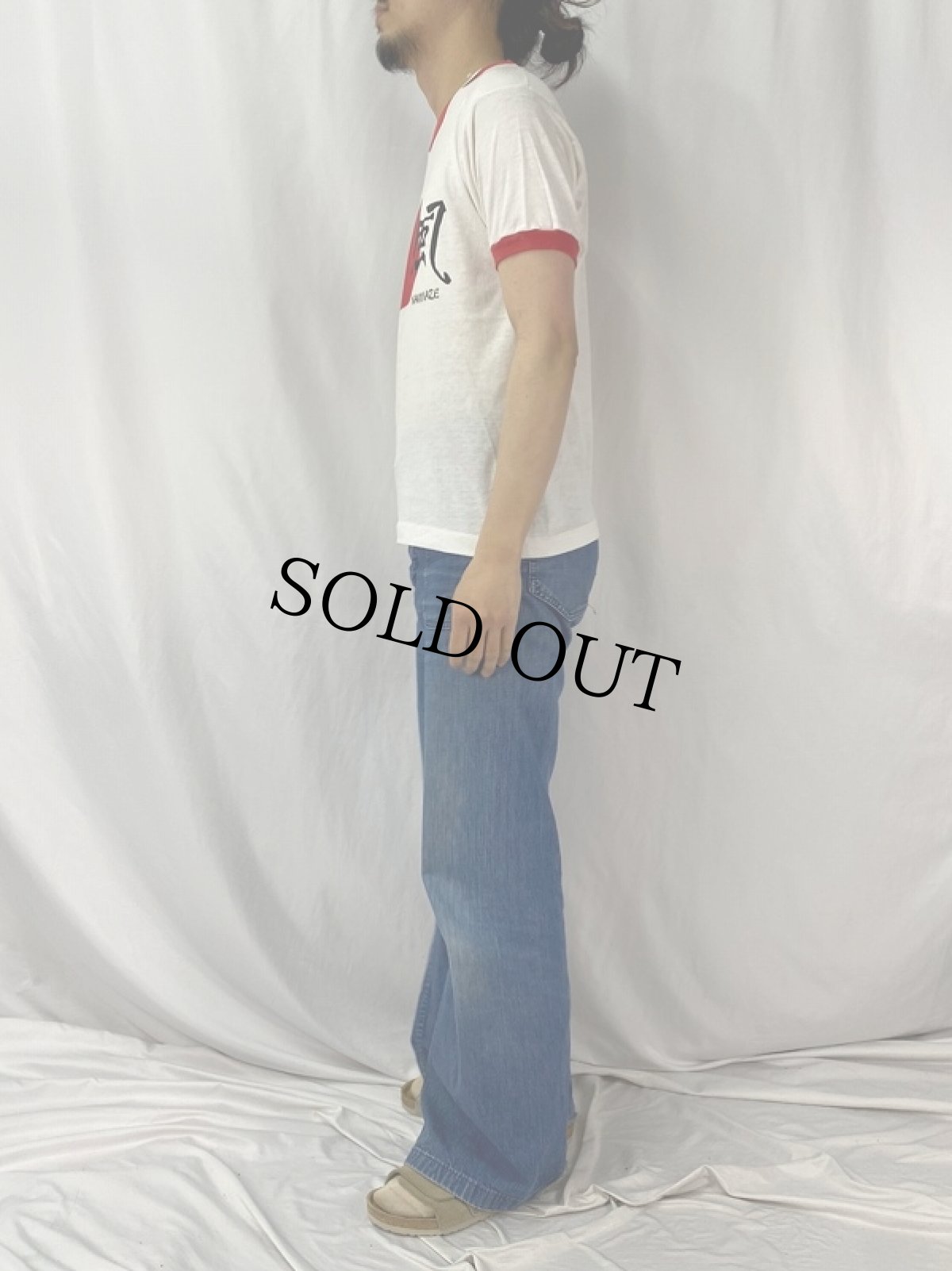 画像3: 80's 神風 KAMIKAZE 日の丸プリントリンガーTシャツ L (3)