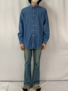 画像2: 90's Ralph Lauren USA製 ロゴ刺繍 デニムボタンダウンシャツ L (2)