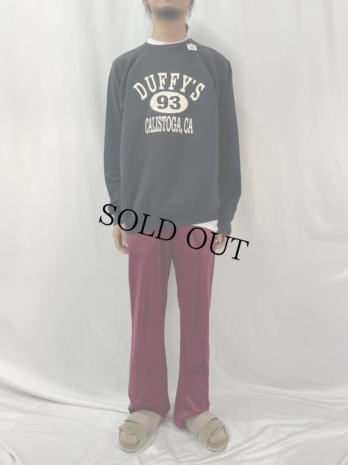 画像2: 90's "DUFFY'S 93 CALISTOGA,CA" プリント ラグランスウェット BLACK (2)