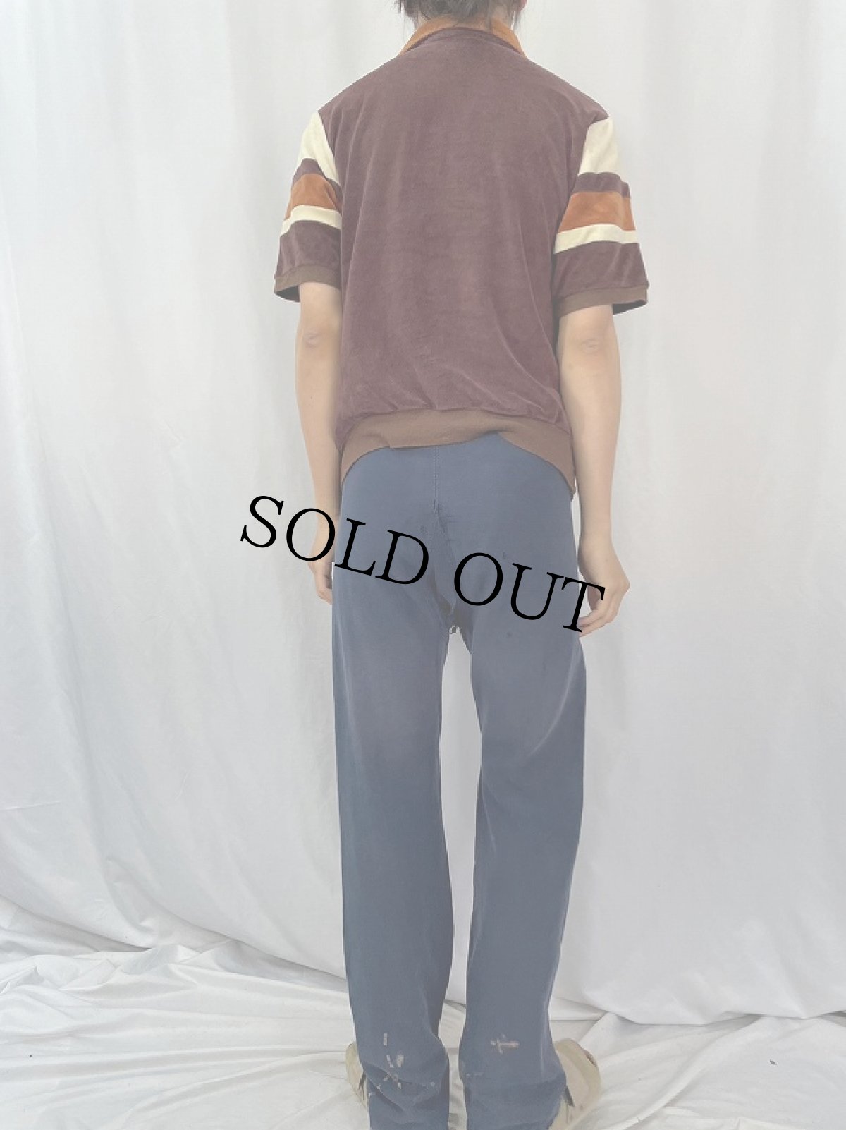 画像4: L.A.Spirit マルチボーダー柄 ベロアポロシャツ L (4)