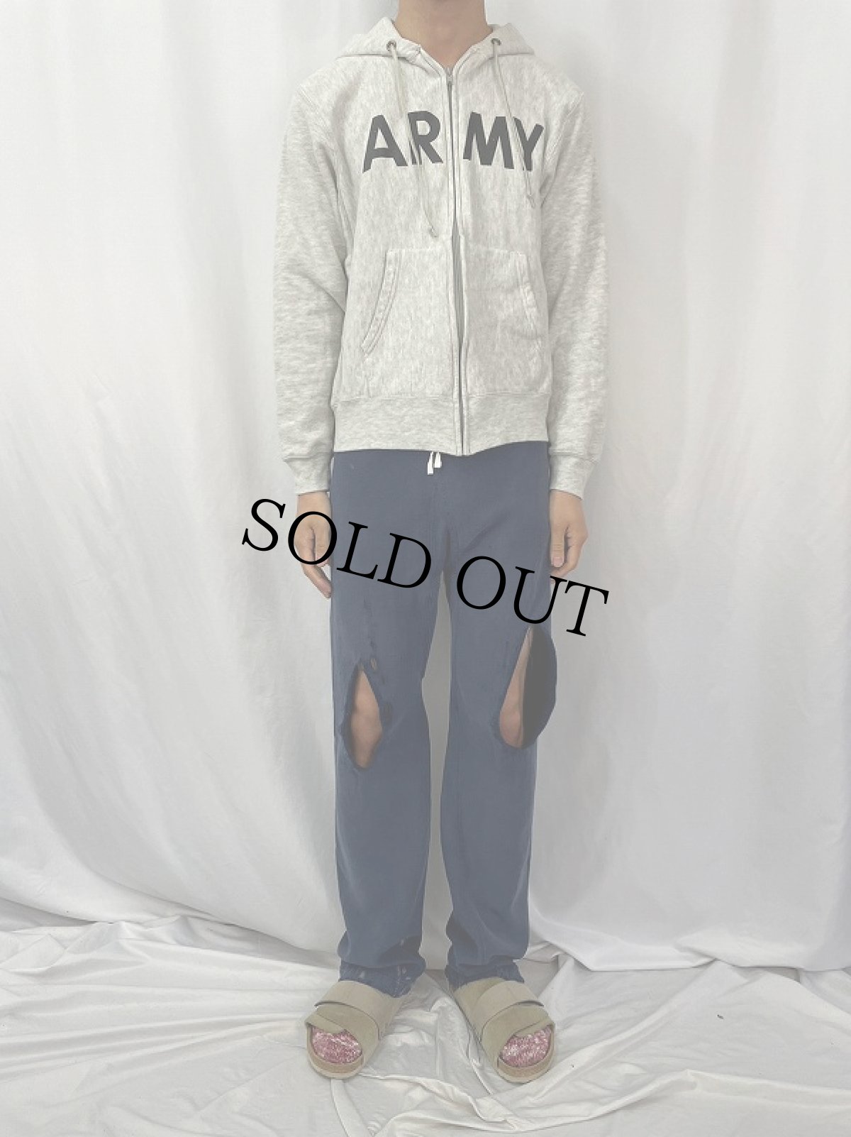 画像2: 90's〜 Champion USA製 "ARMY" スウェットジップパーカー S (2)