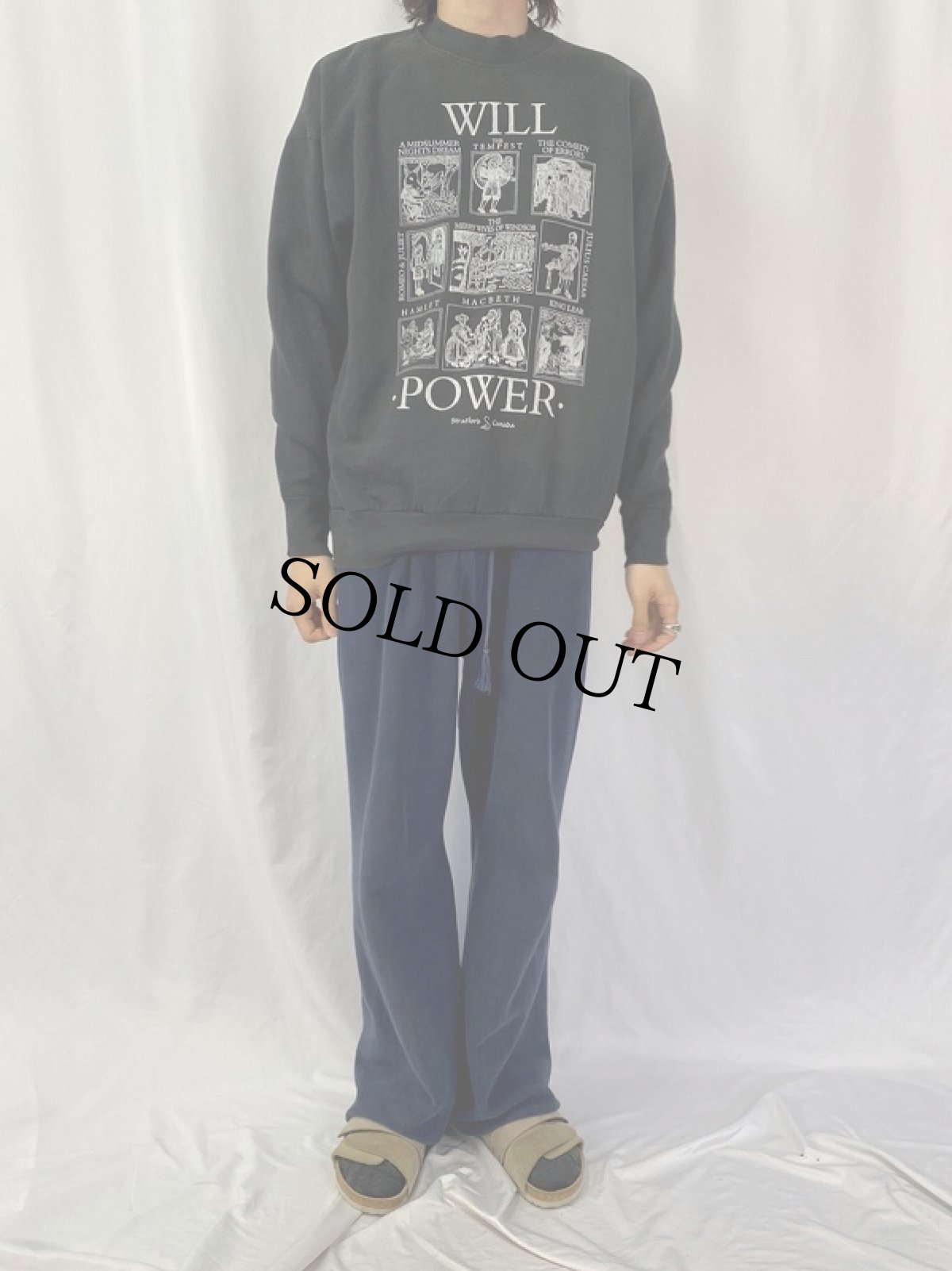 画像2: 90's WILL POWER "William shakespeare" イラストプリントスウェット XL (2)