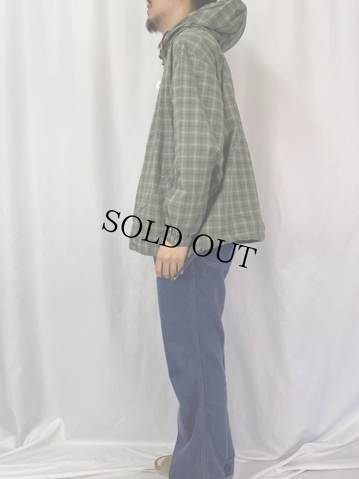 画像3: Eddie Bauer チェック柄 コットンアノラックパーカー M (3)