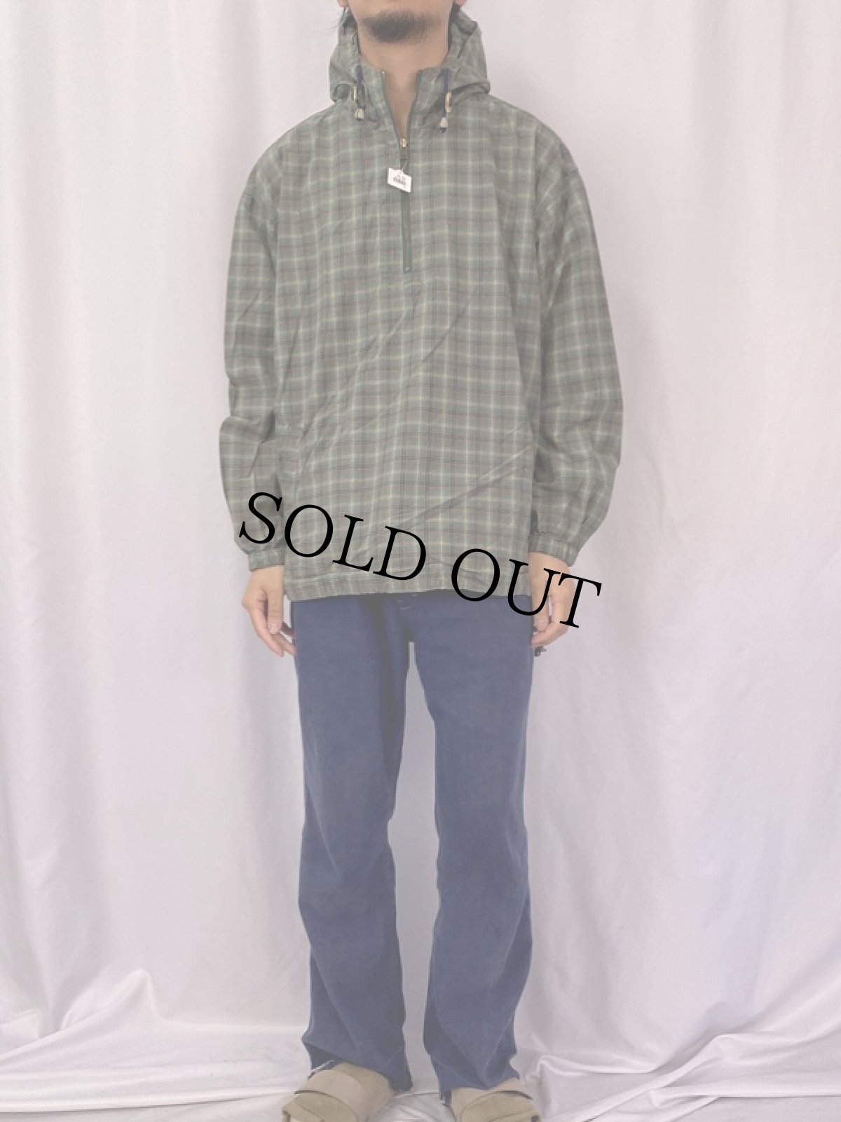 画像2: Eddie Bauer チェック柄 コットンアノラックパーカー M (2)