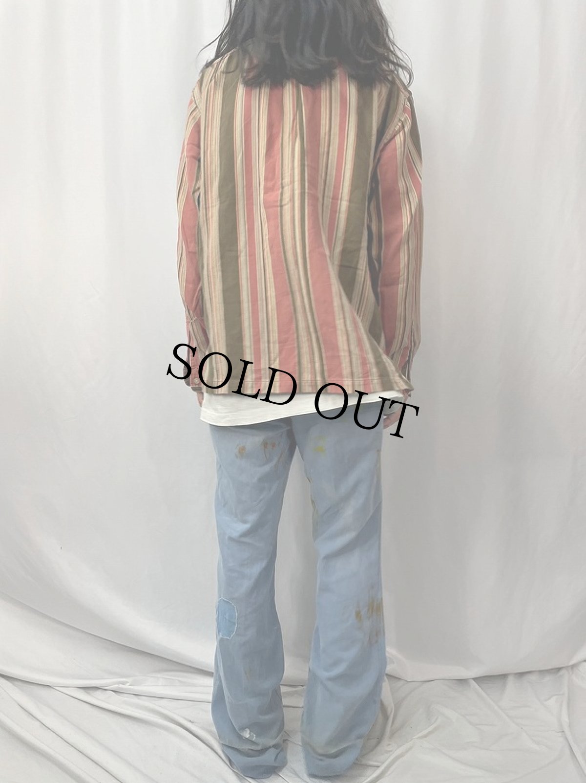 画像4: POLO Ralph Lauren "CALDWELL" マルチストライプ柄 コットン×リネン オープンカラーシャツ L (4)