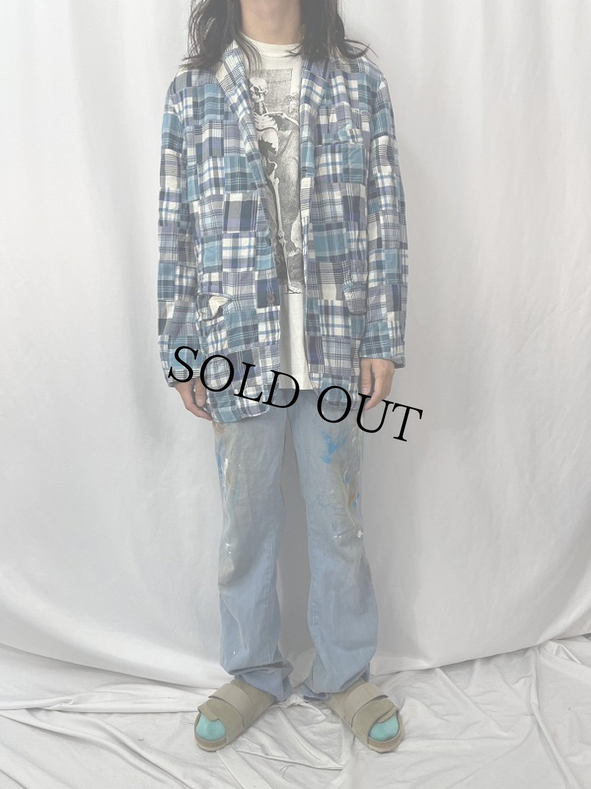 画像2: POLO Ralph Lauren チェック柄 パッチワークテーラードジャケット XL (2)