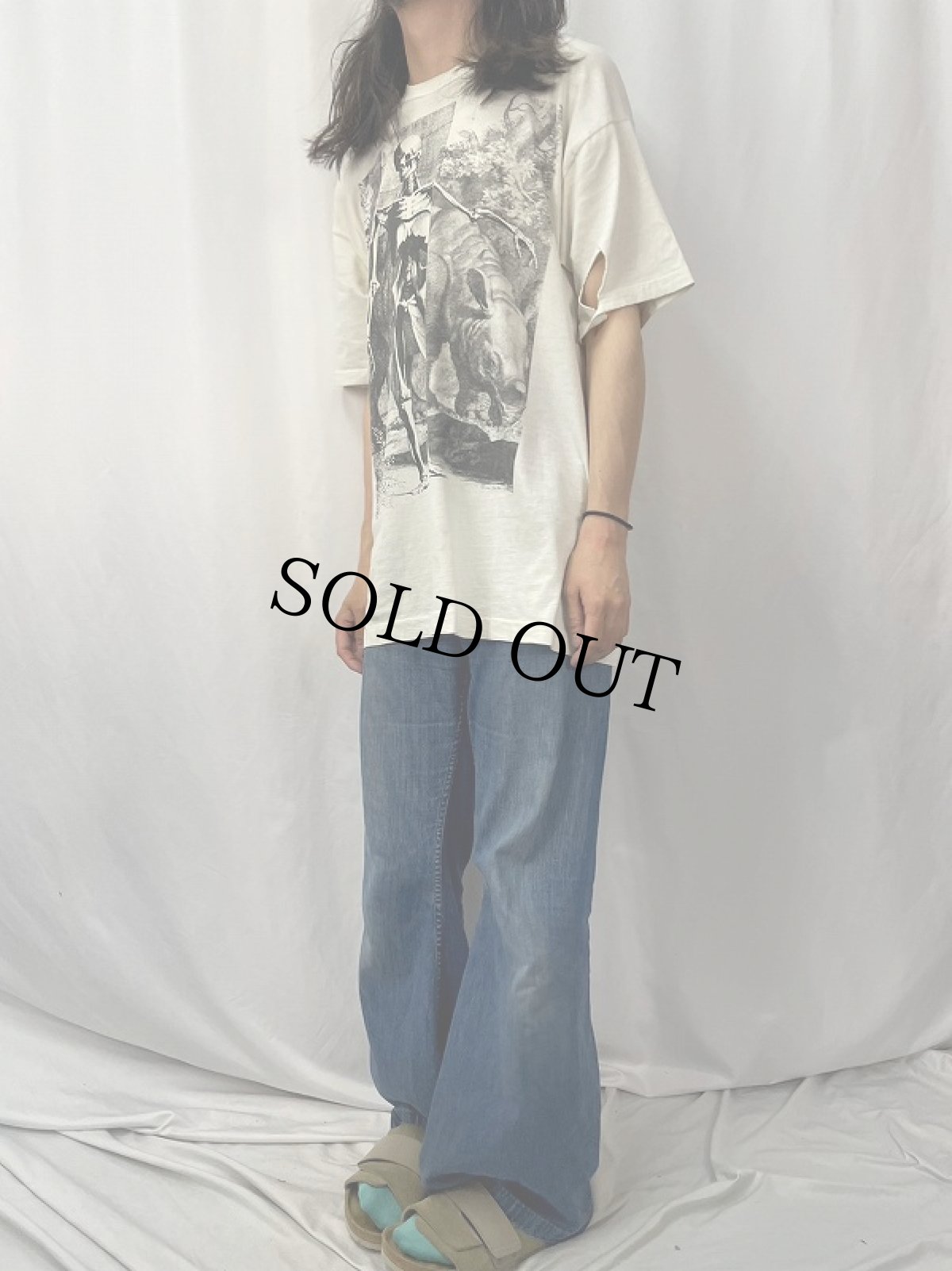 画像3: 90's 骸骨&サイ USA製 イラストTシャツ XL (3)