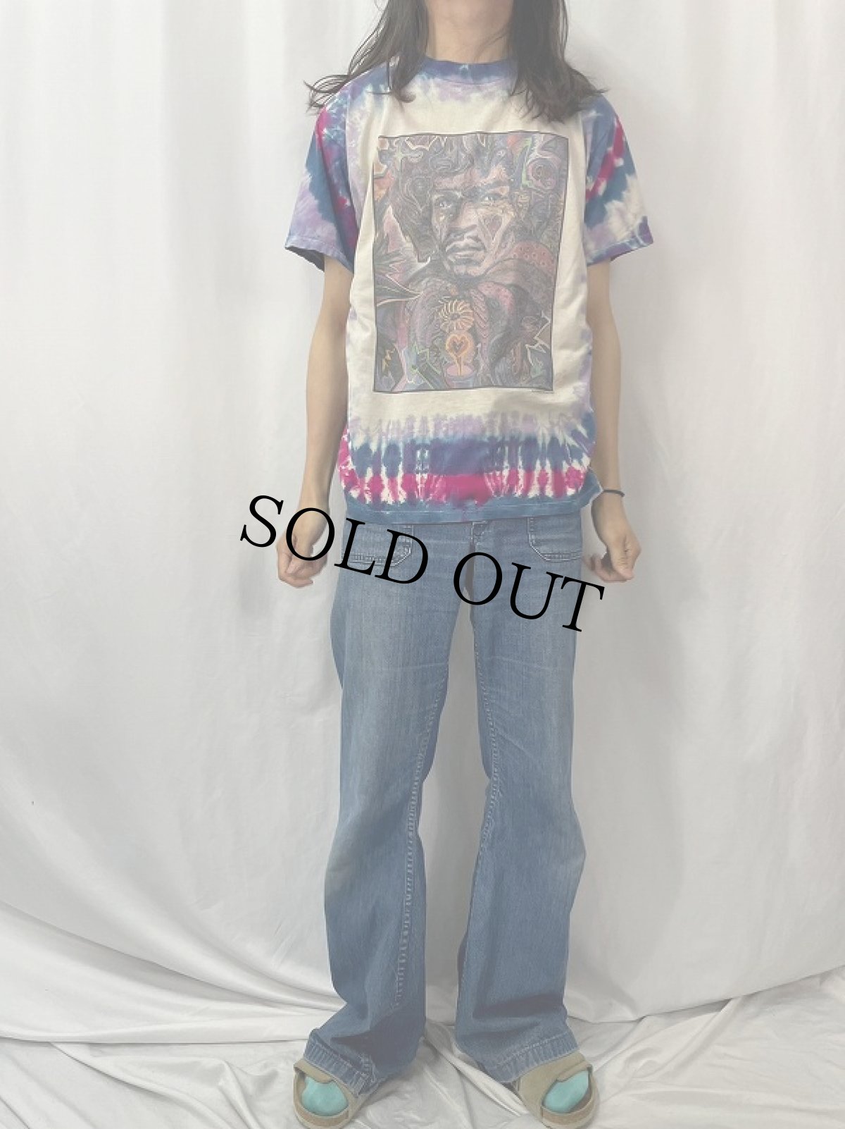 画像2: 90's Jimi Hendrix タイダイ染め ミュージシャンTシャツ L (2)