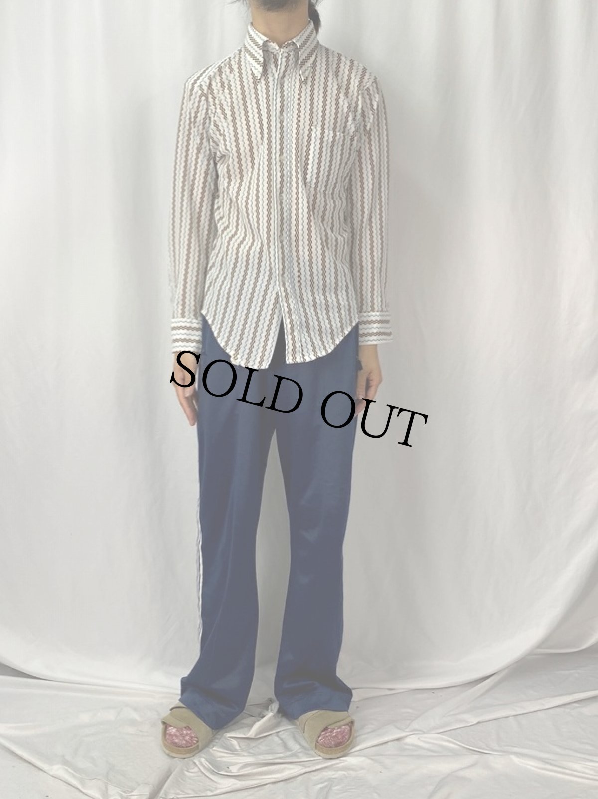 画像2: 70's VAN HEUSEN Vanknit 総柄 ジャガード織 ボタンダウンシャツ  (2)