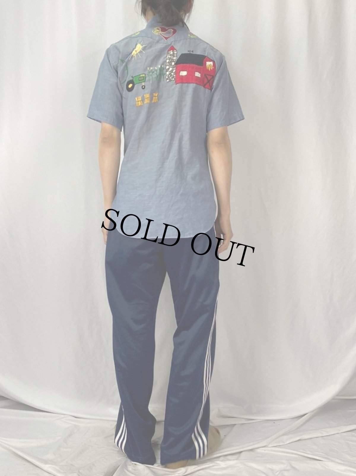 画像4: 70's Wrangler USA製 ハンド刺繍 シャンブレーシャツ L (4)