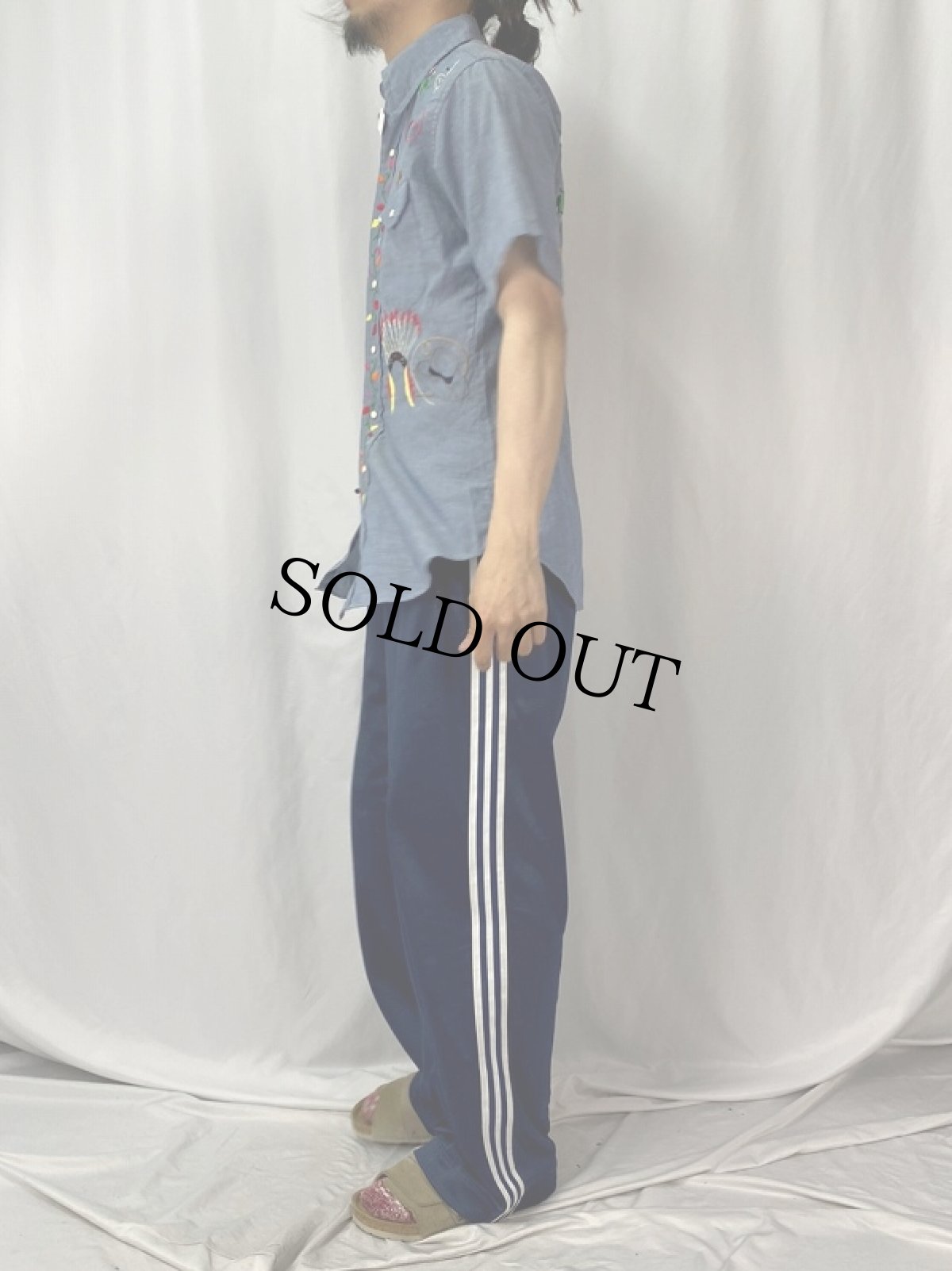 画像3: 70's Wrangler USA製 ハンド刺繍 シャンブレーシャツ L (3)