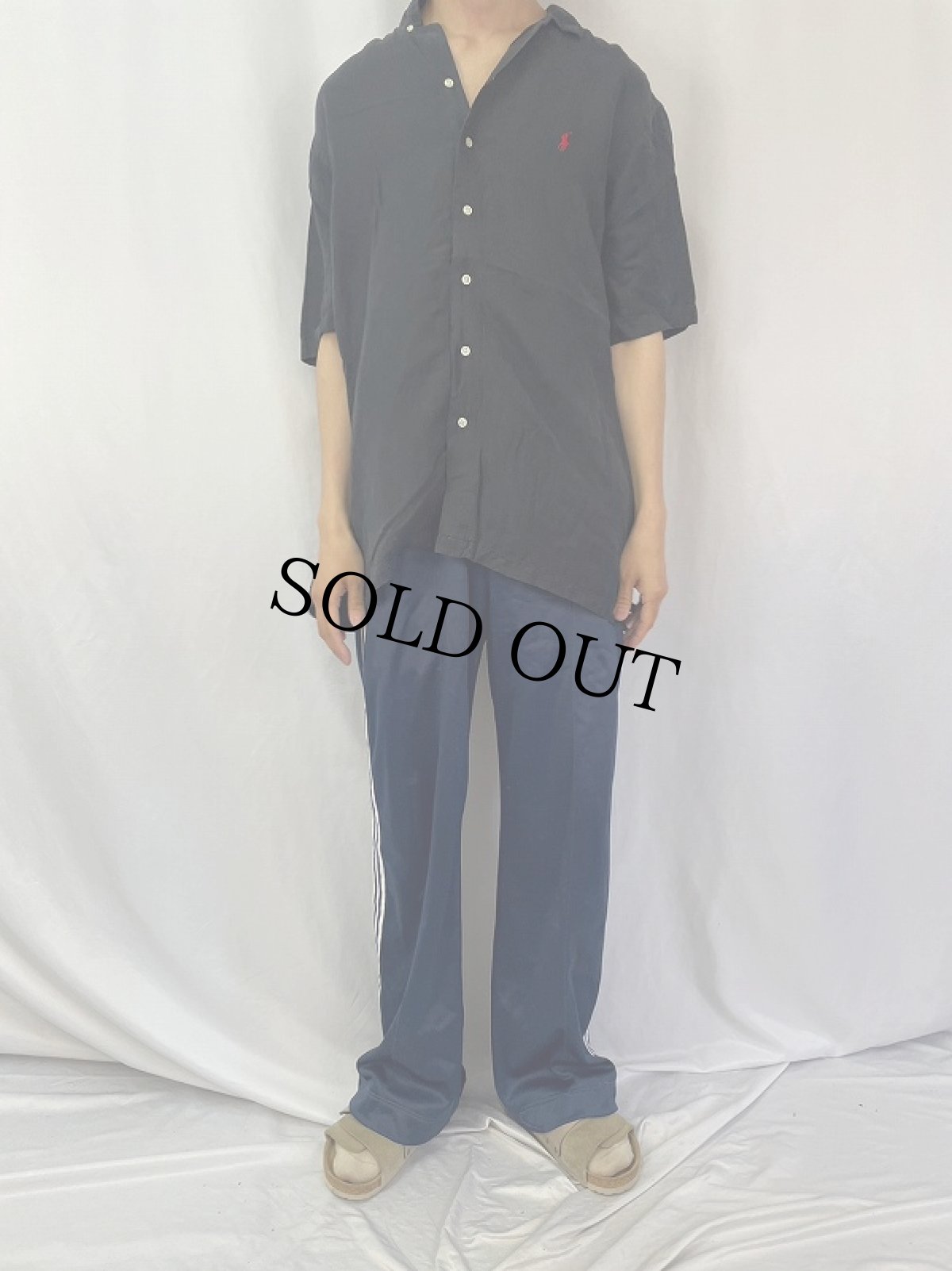 画像2: POLO Ralph Lauren ヘリンボーン織 リネン×シルク オープンカラーシャツ XL (2)