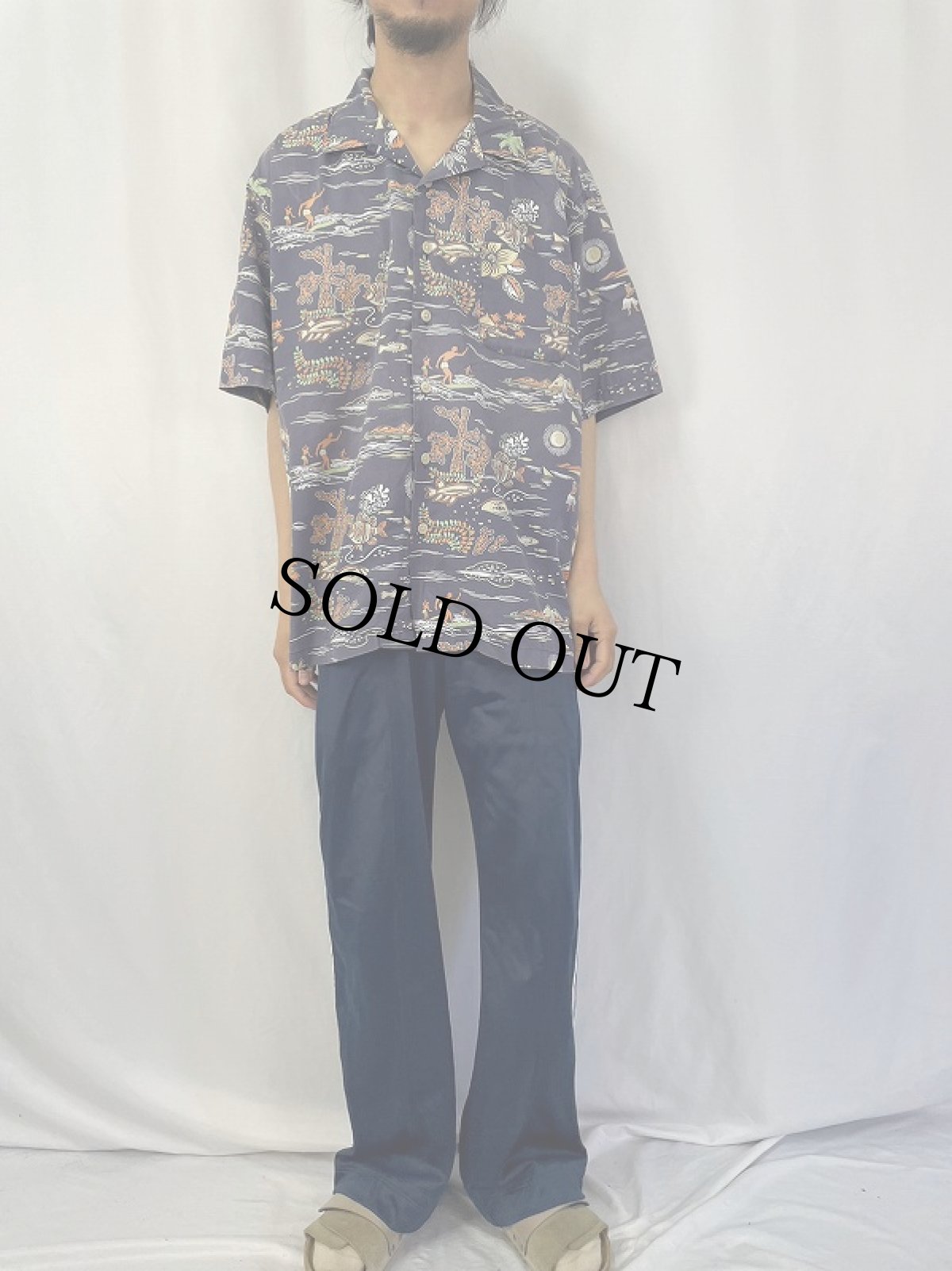 画像2: 90's POLO SPORT Ralph Lauren マリン柄 コットンアロハシャツ XXL (2)