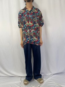 画像2: 90's POLO Ralph Lauren 総柄 レーヨンオープンカラーシャツ M (2)