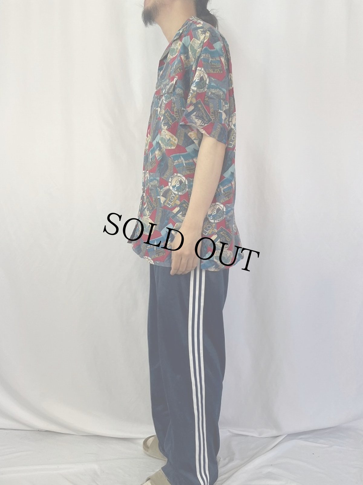 画像3: 90's POLO Ralph Lauren 総柄 レーヨンオープンカラーシャツ M (3)