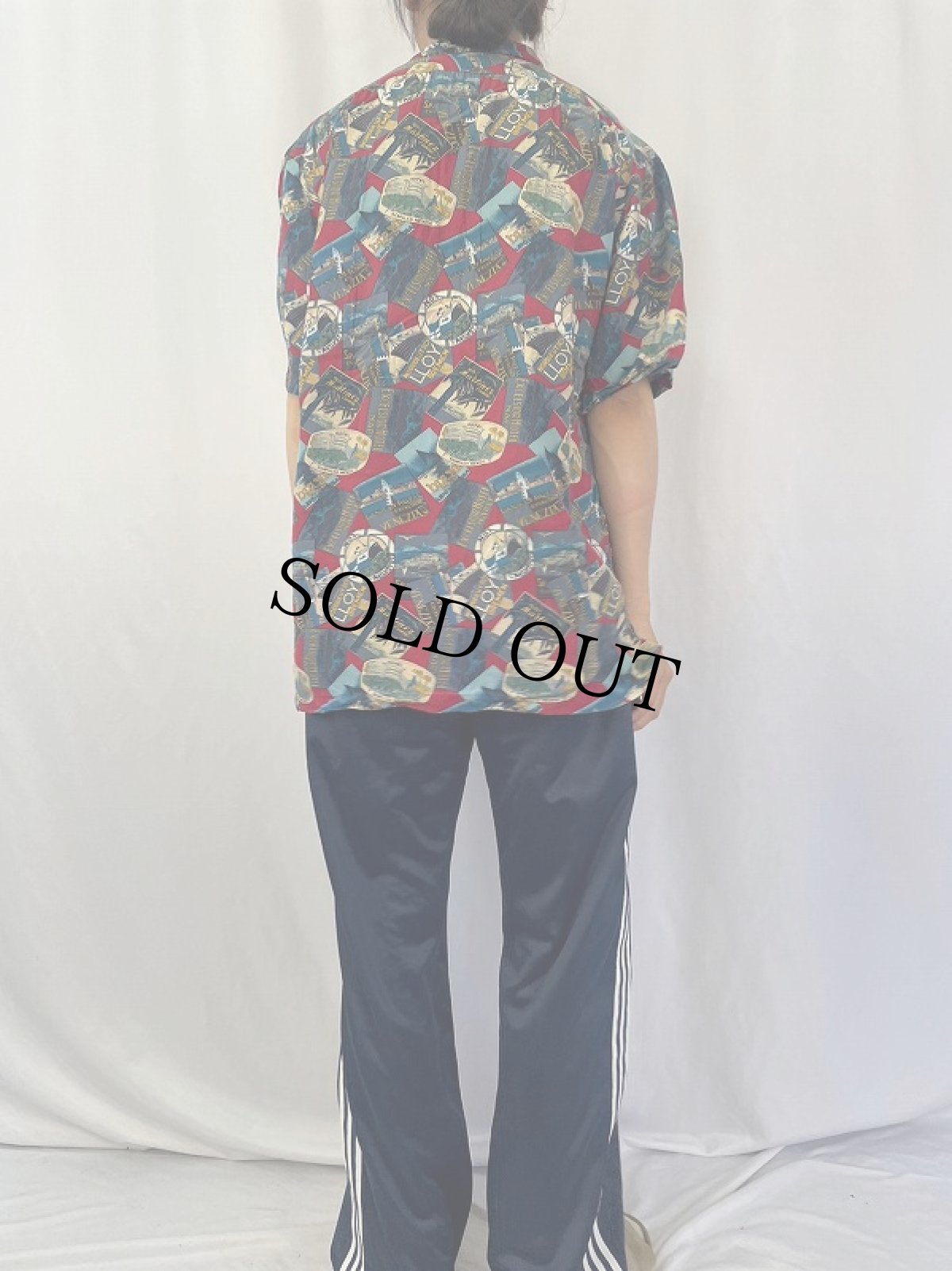 画像4: 90's POLO Ralph Lauren 総柄 レーヨンオープンカラーシャツ M (4)