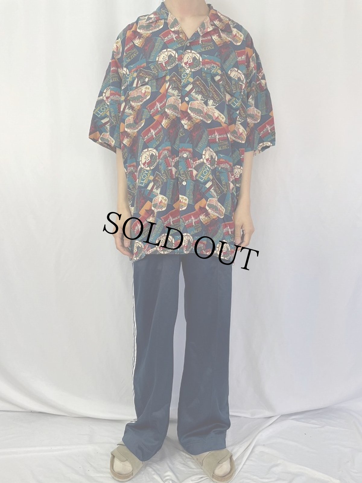 画像2: 90's POLO Ralph Lauren 総柄 レーヨンオープンカラーシャツ XL (2)