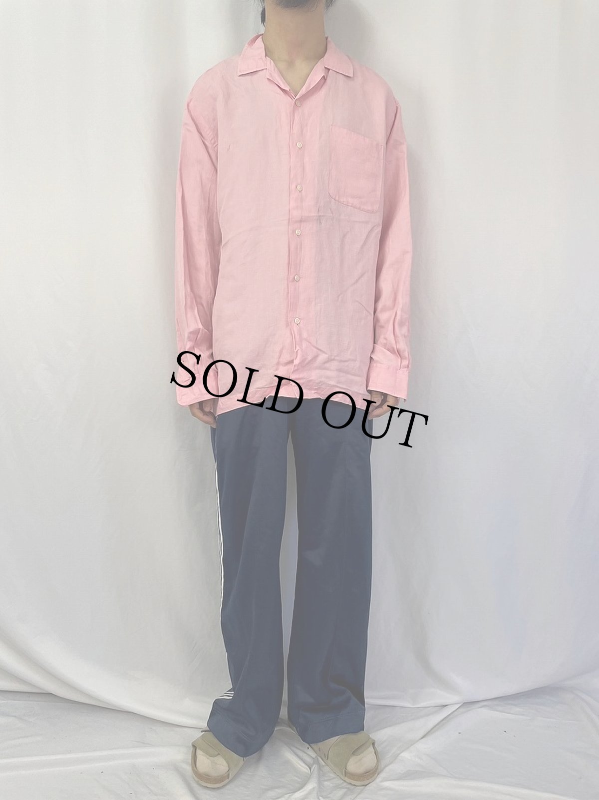 画像2: POLO Ralph Lauren リネン×シルク オープンカラーシャツ L (2)